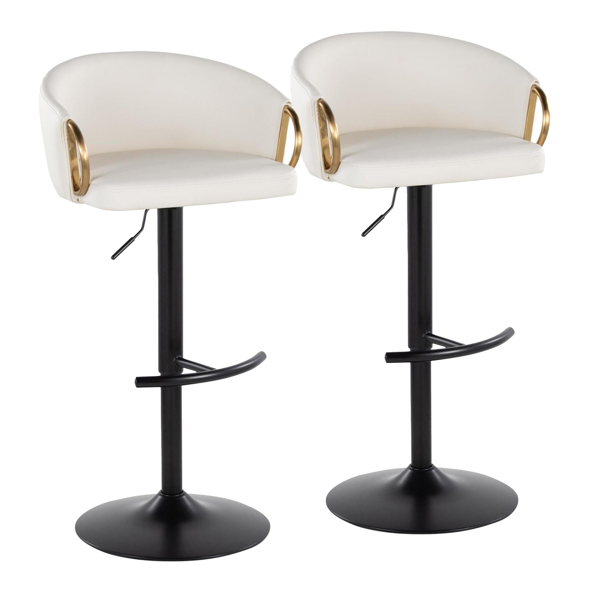 LumiSource Claire Adjustable Bar Stool (Set of 2), White, large