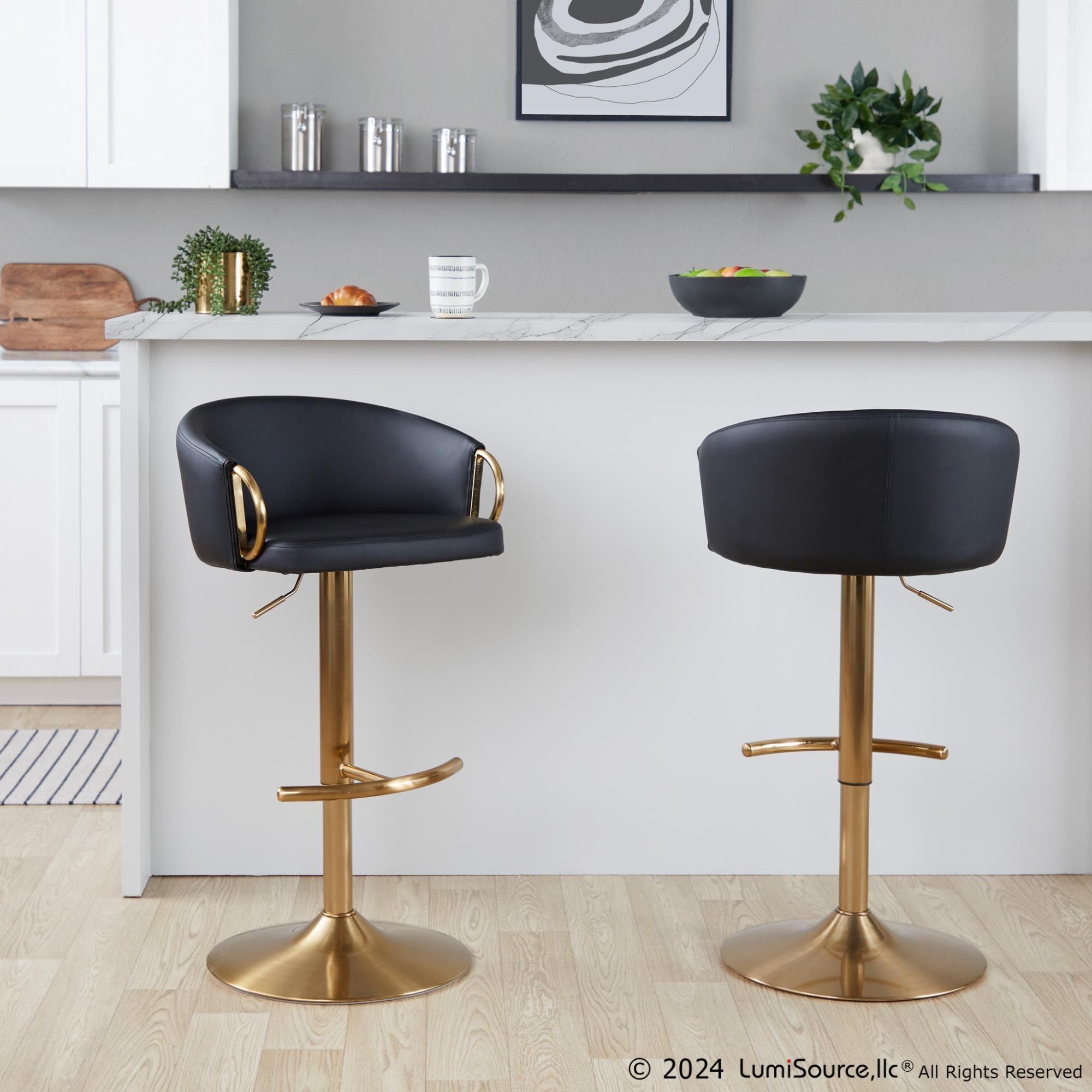 LumiSource Claire Adjustable Bar Stool (Set of 2), Black/Gold, large