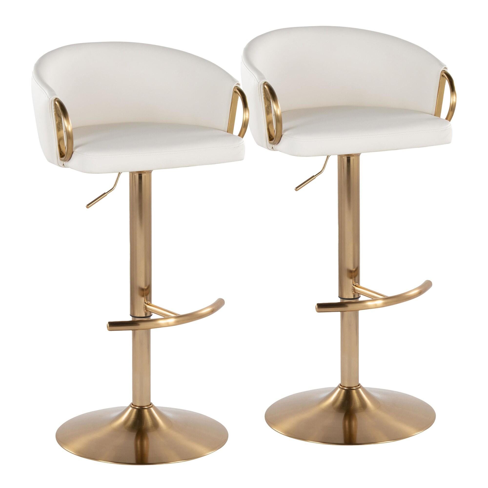 LumiSource Claire Adjustable Bar Stool (Set of 2), White/Gold, large