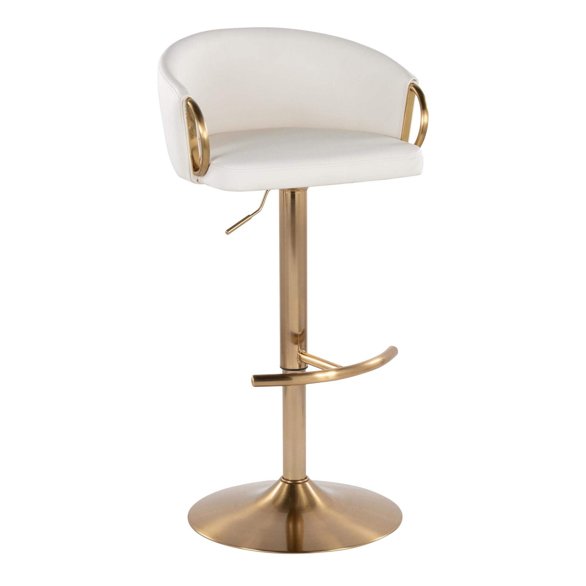 LumiSource Claire Adjustable Bar Stool (Set of 2), White/Gold, large
