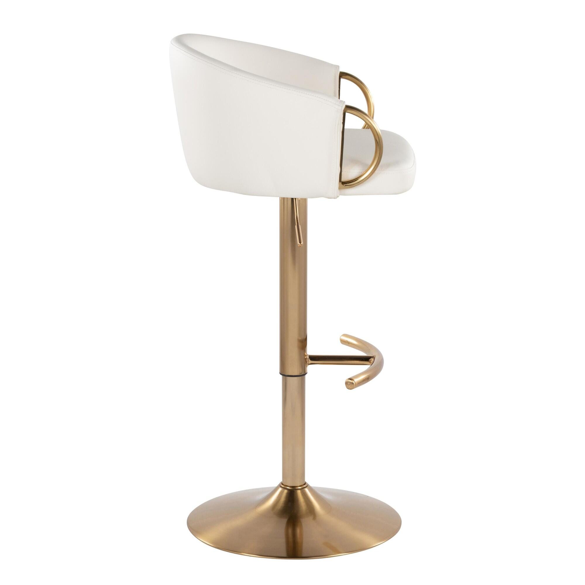 LumiSource Claire Adjustable Bar Stool (Set of 2), White/Gold, large