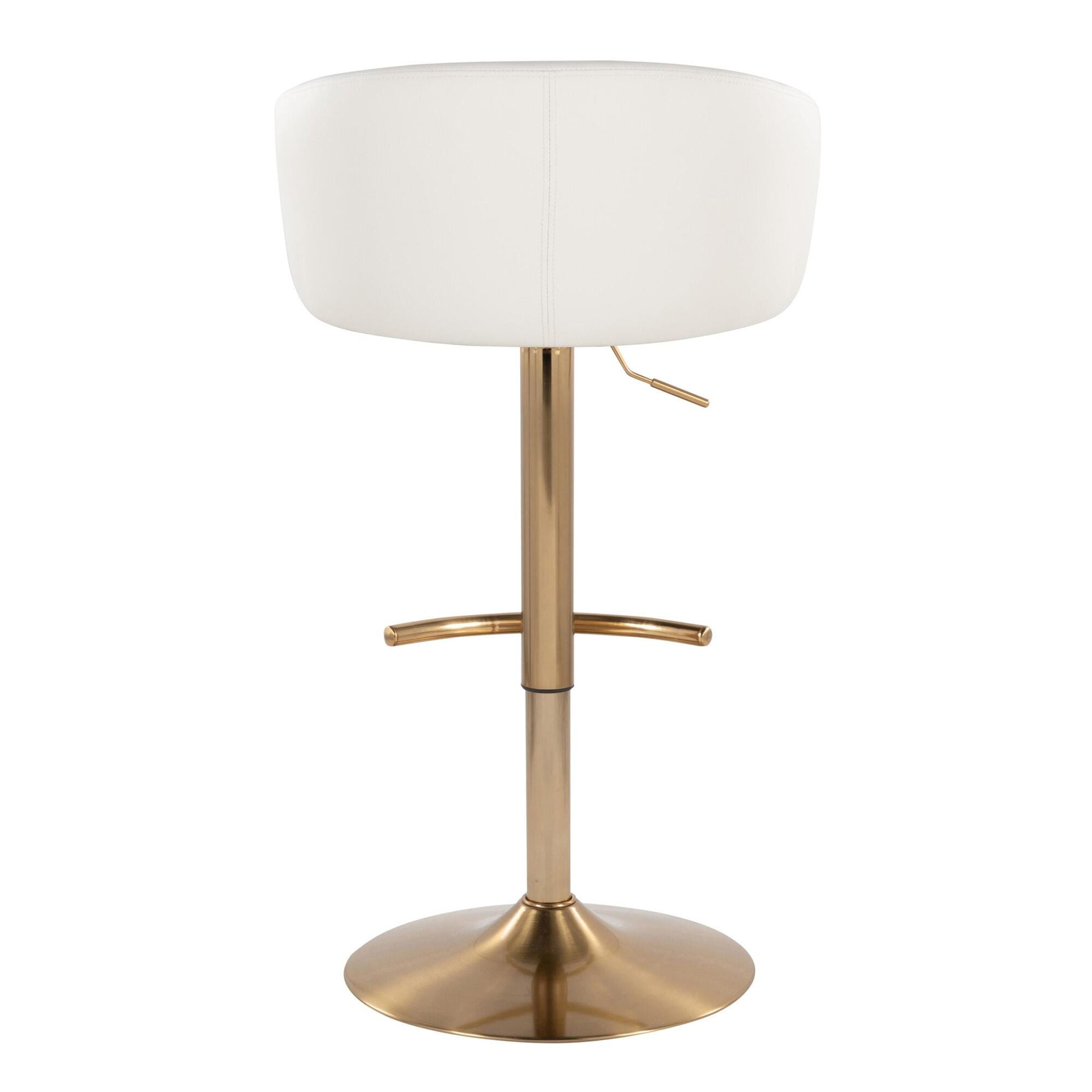 LumiSource Claire Adjustable Bar Stool (Set of 2), White/Gold, large
