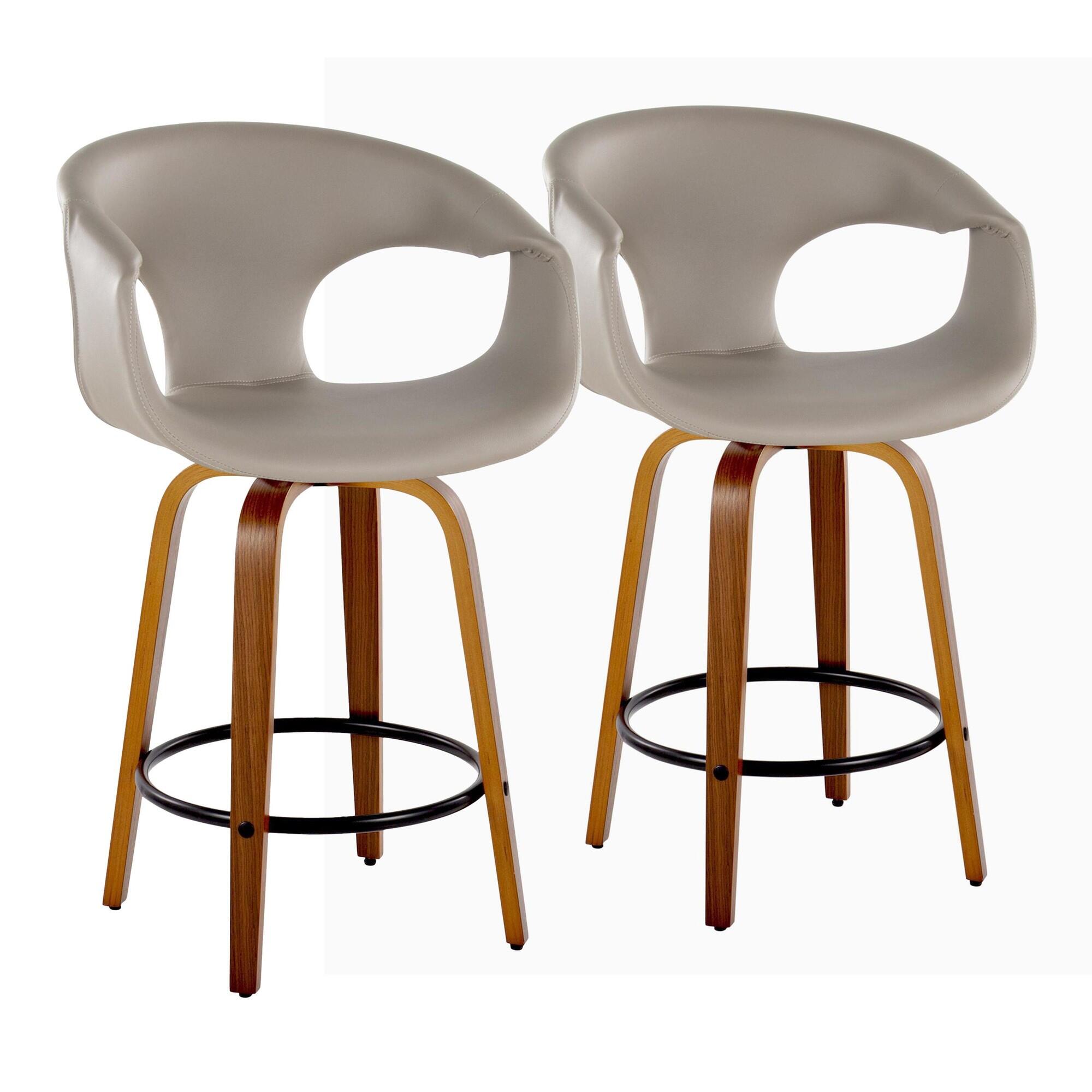 LumiSource Curvo Swivel Counter Stool (Set of 2), Light Gray/Brown, large