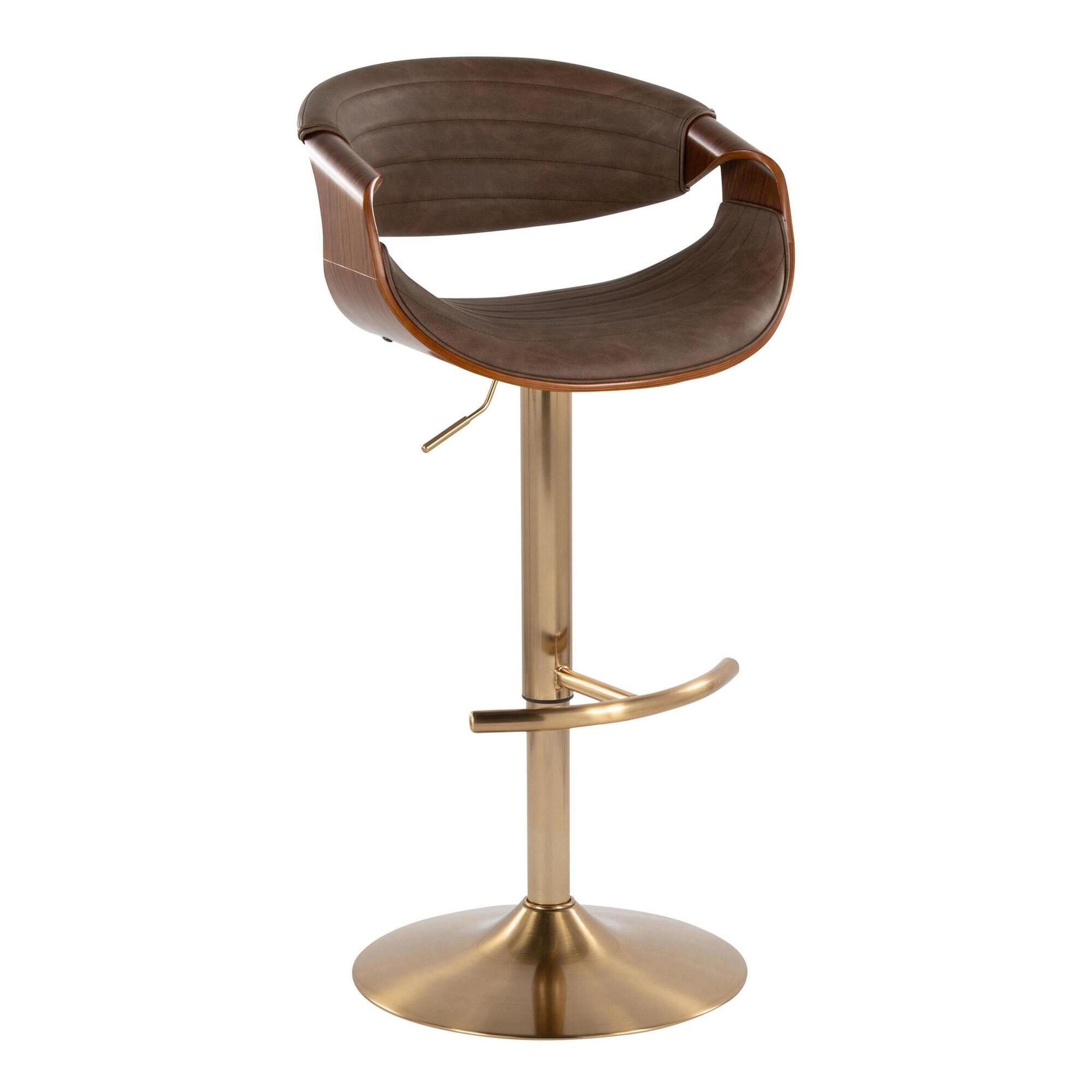 LumiSource Curvo Swivel Barstool (Set of 2), Espresso/Gold, large