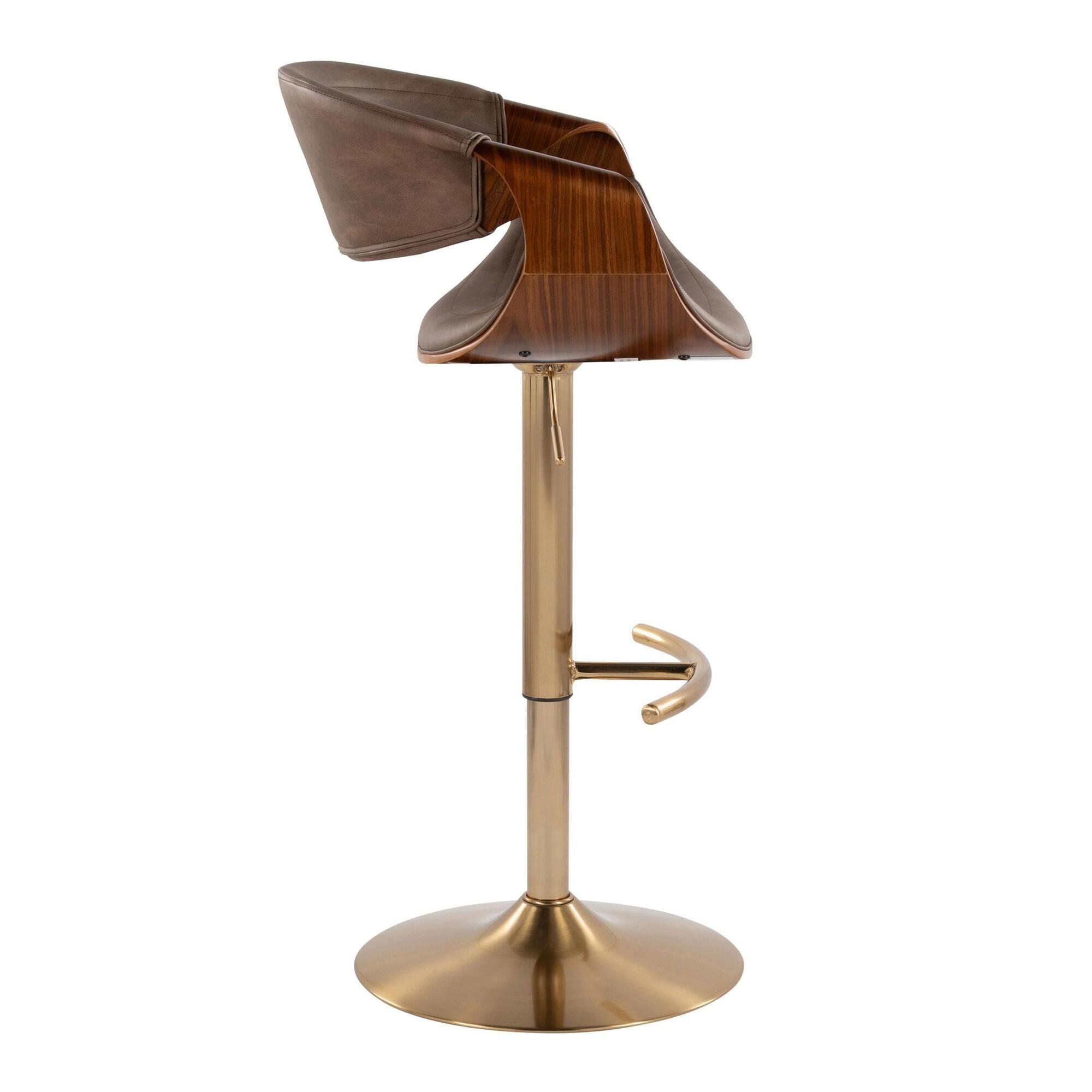 LumiSource Curvo Swivel Barstool (Set of 2), Espresso/Gold, large