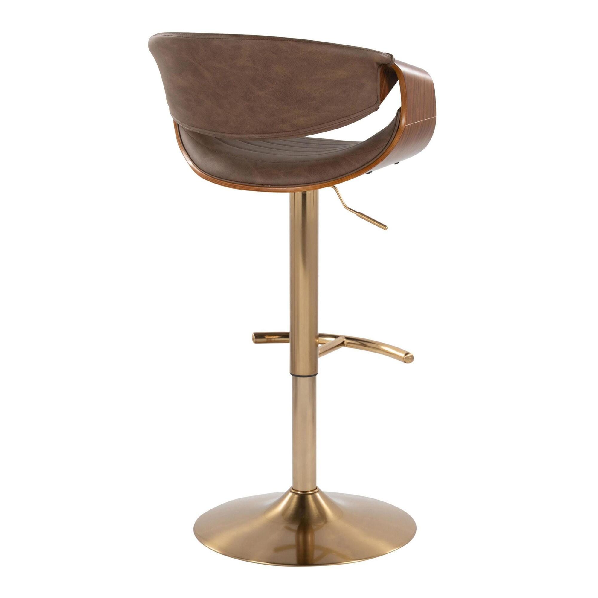 LumiSource Curvo Swivel Barstool (Set of 2), Espresso/Gold, large