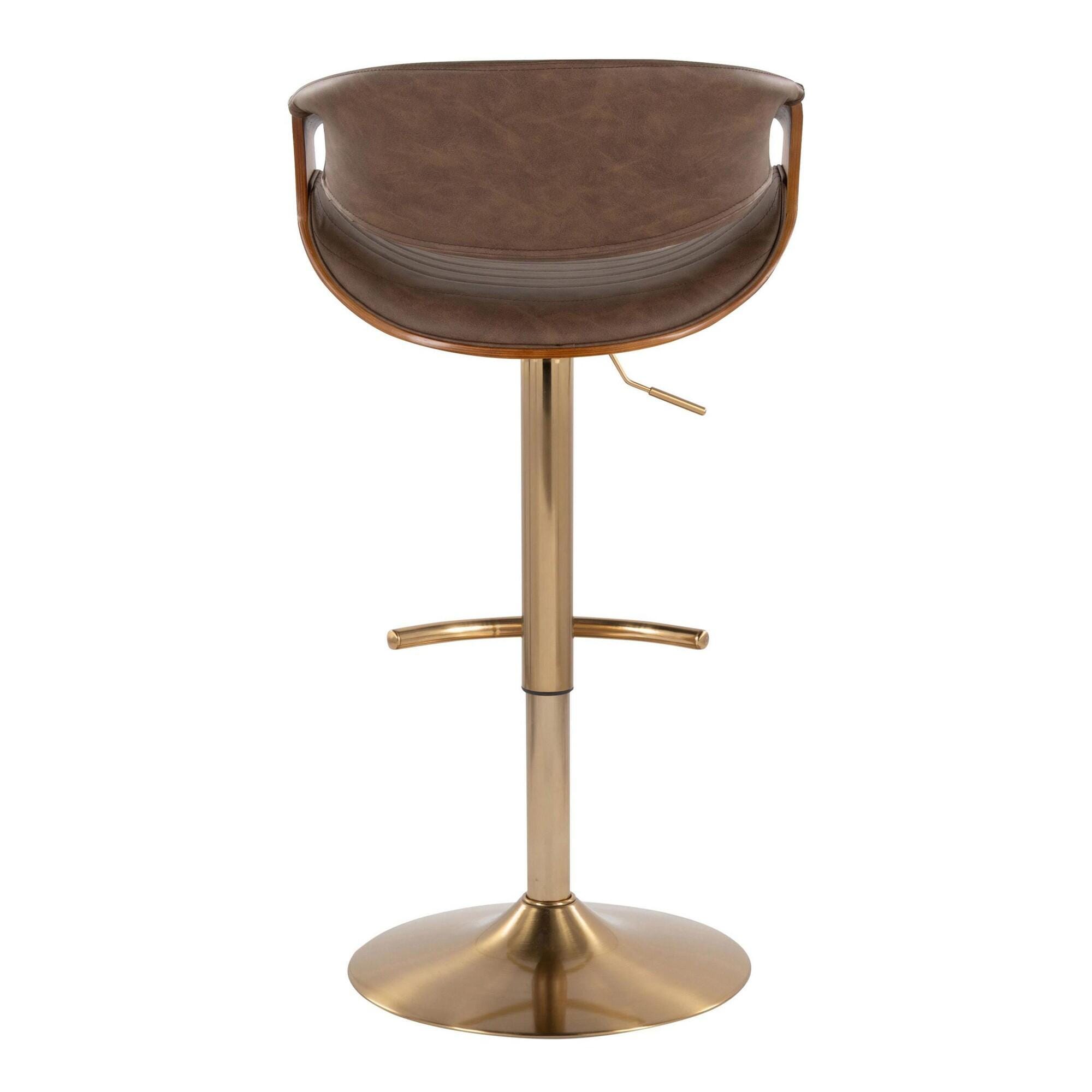 LumiSource Curvo Swivel Barstool (Set of 2), Espresso/Gold, large