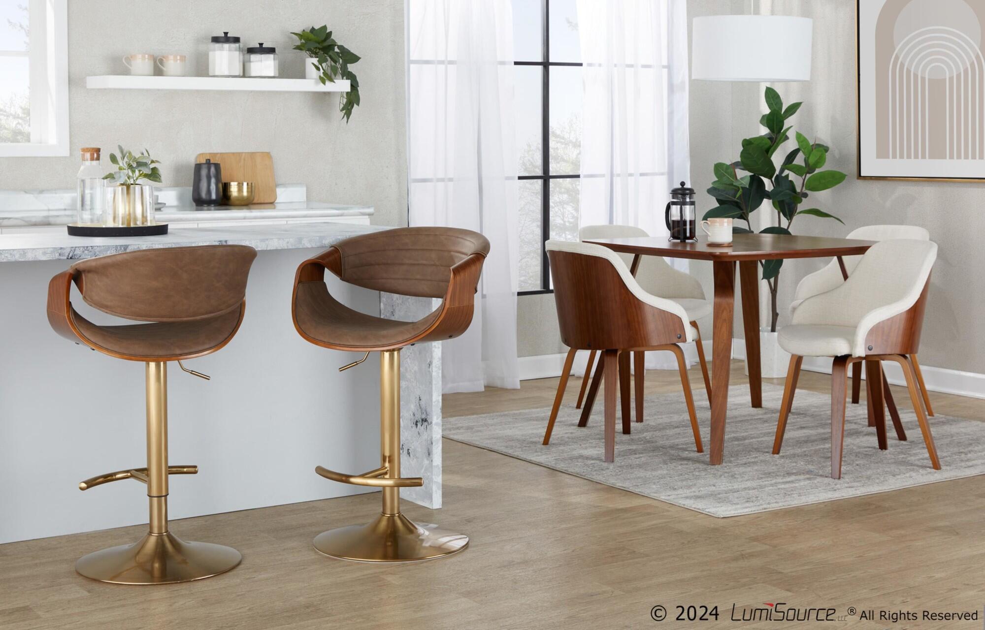 LumiSource Curvo Swivel Barstool (Set of 2), Espresso/Gold, large