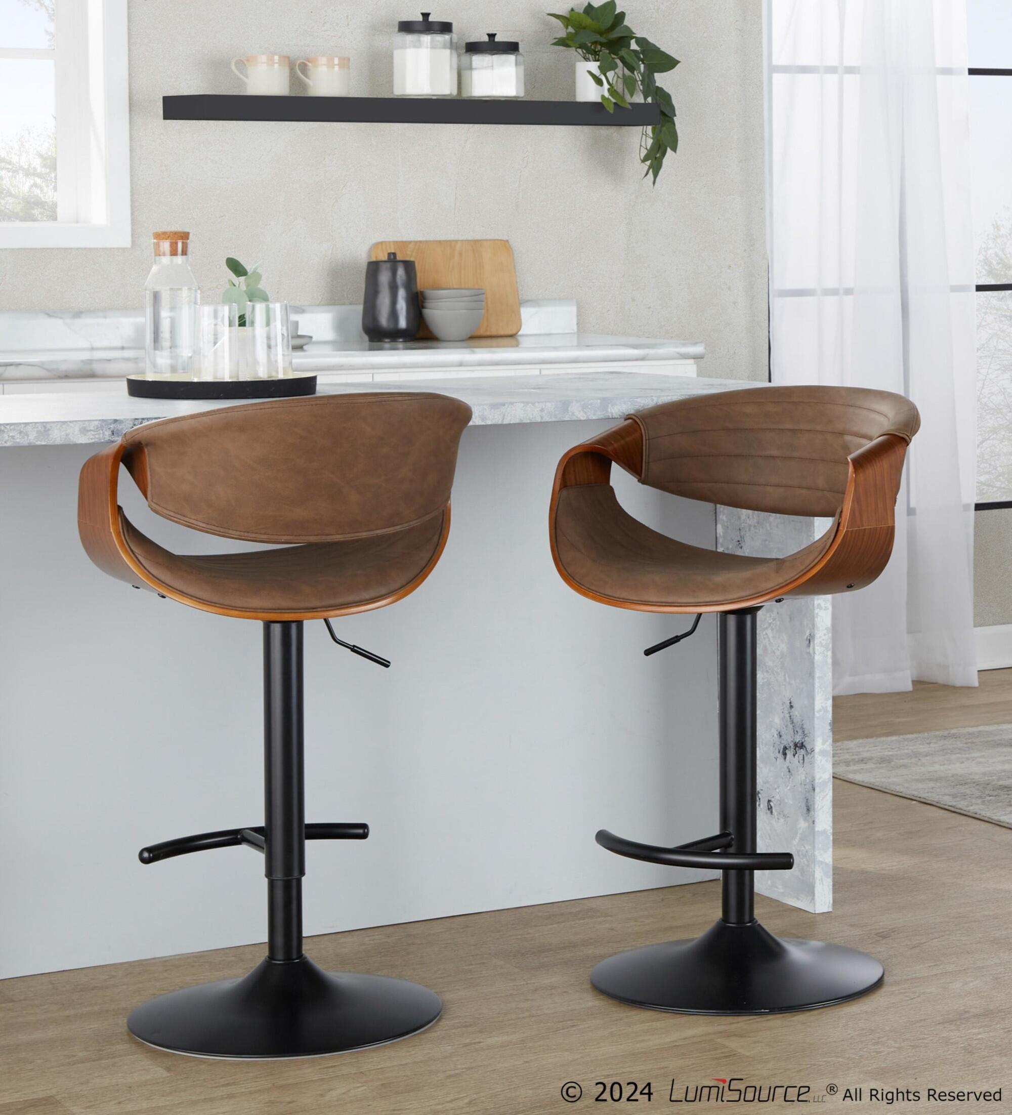 LumiSource Curvo Swivel Barstool (Set of 2), Espresso, large