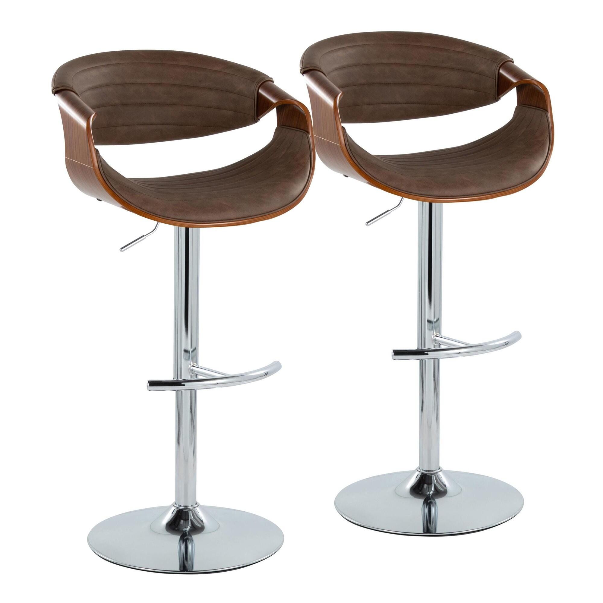 LumiSource Curvo Swivel Barstool (Set of 2), Espresso/Chrome, large
