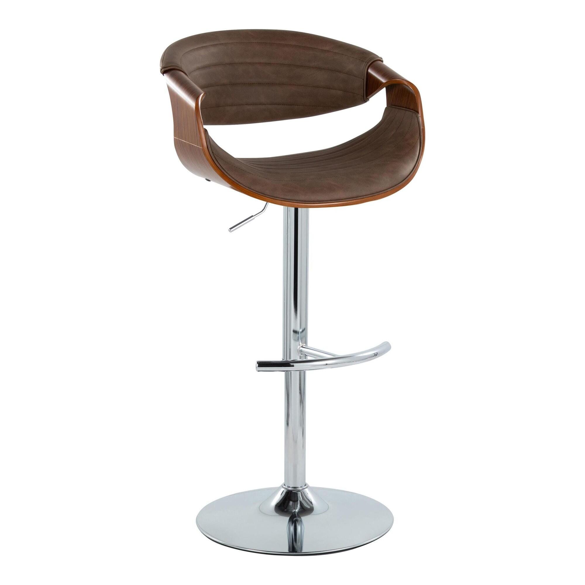 LumiSource Curvo Swivel Barstool (Set of 2), Espresso/Chrome, large