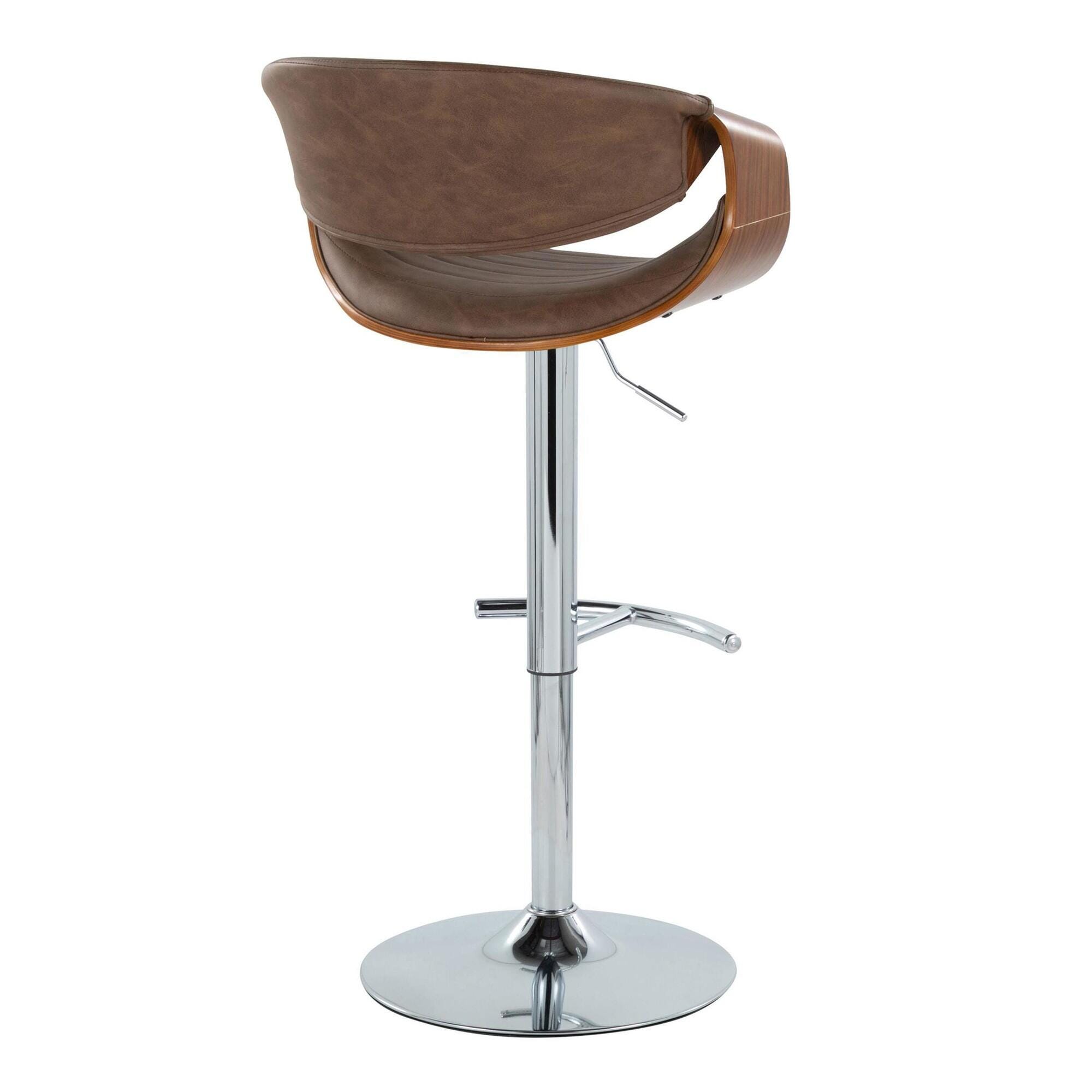 LumiSource Curvo Swivel Barstool (Set of 2), Espresso/Chrome, large