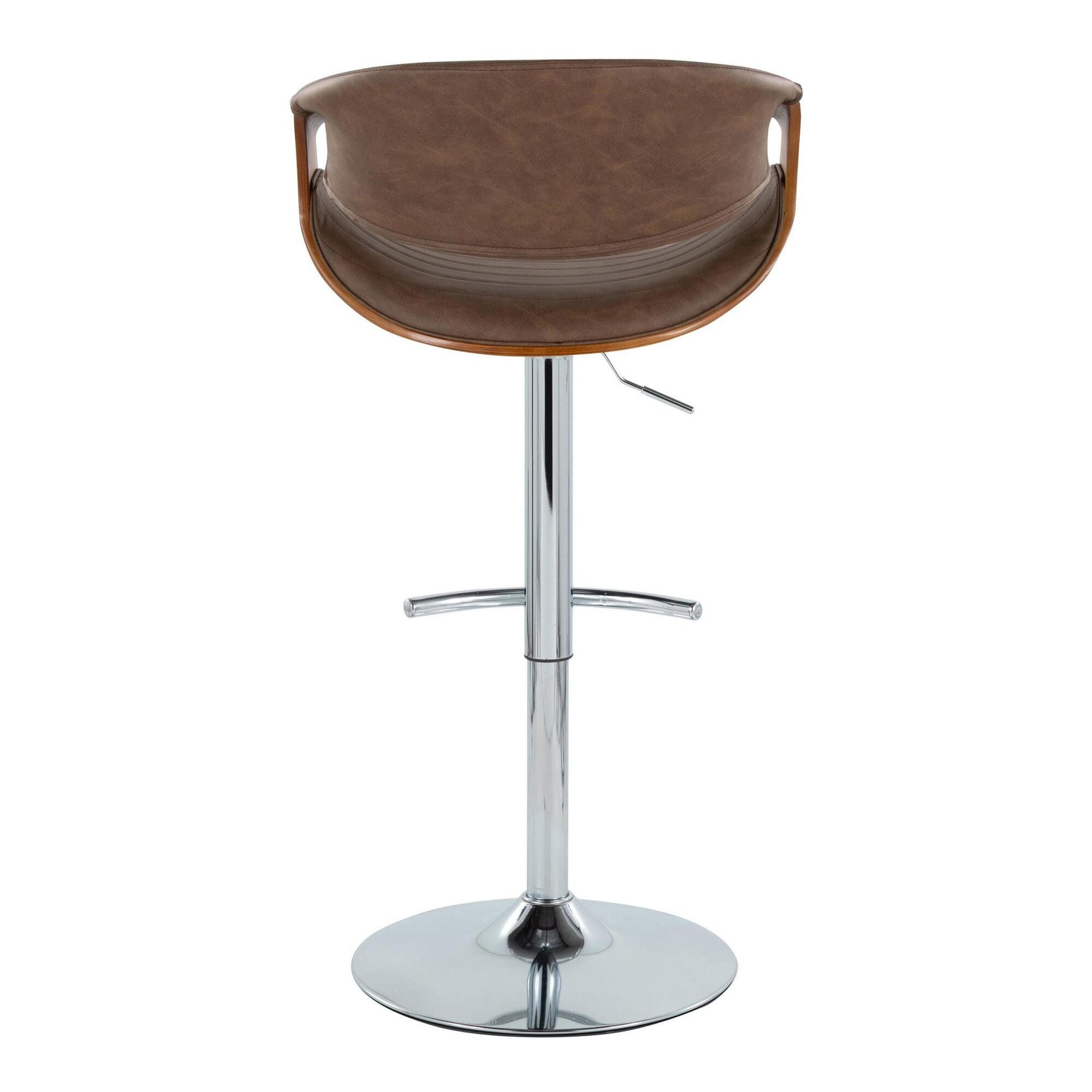 LumiSource Curvo Swivel Barstool (Set of 2), Espresso/Chrome, large