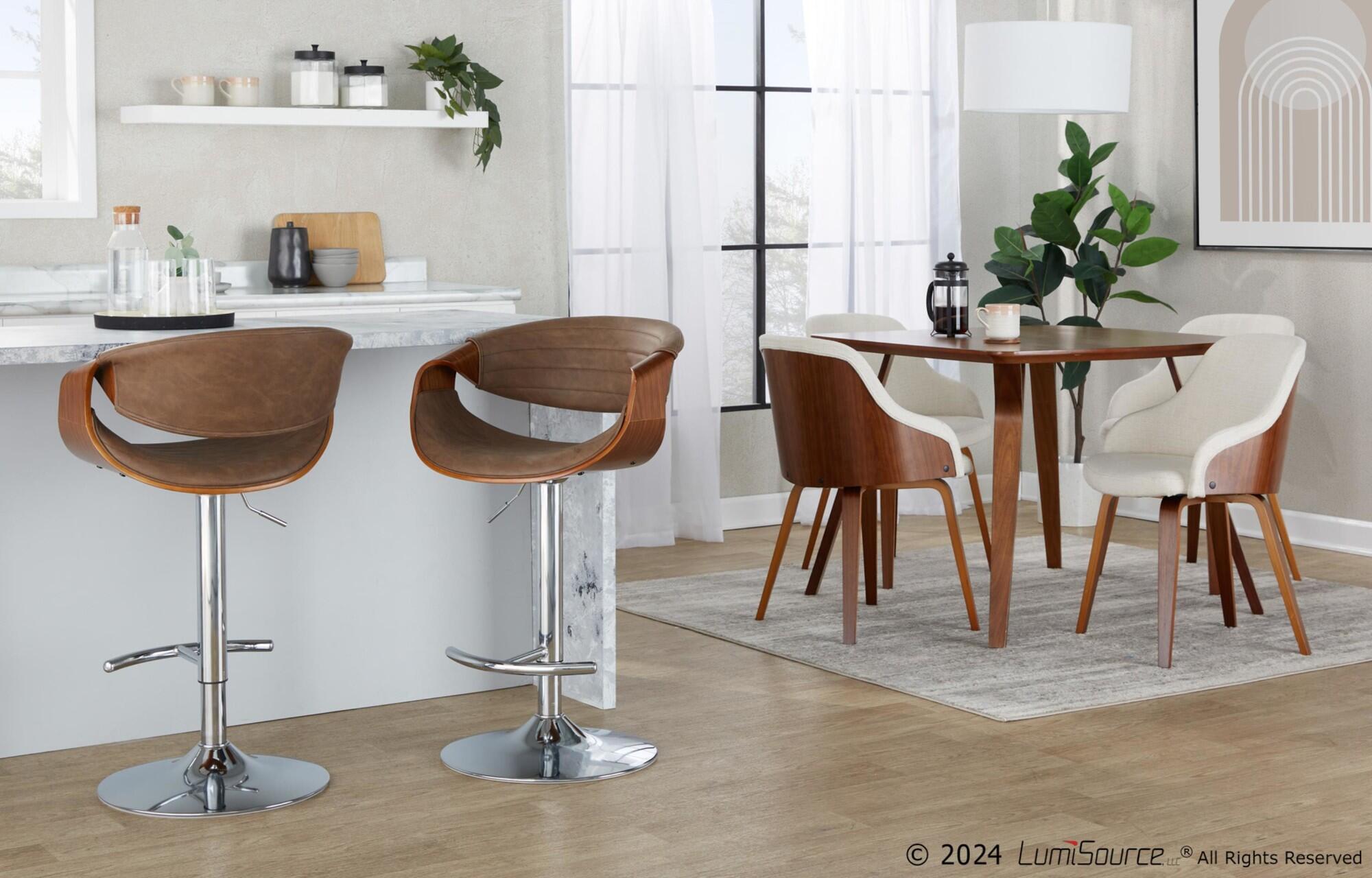 LumiSource Curvo Swivel Barstool (Set of 2), Espresso/Chrome, large