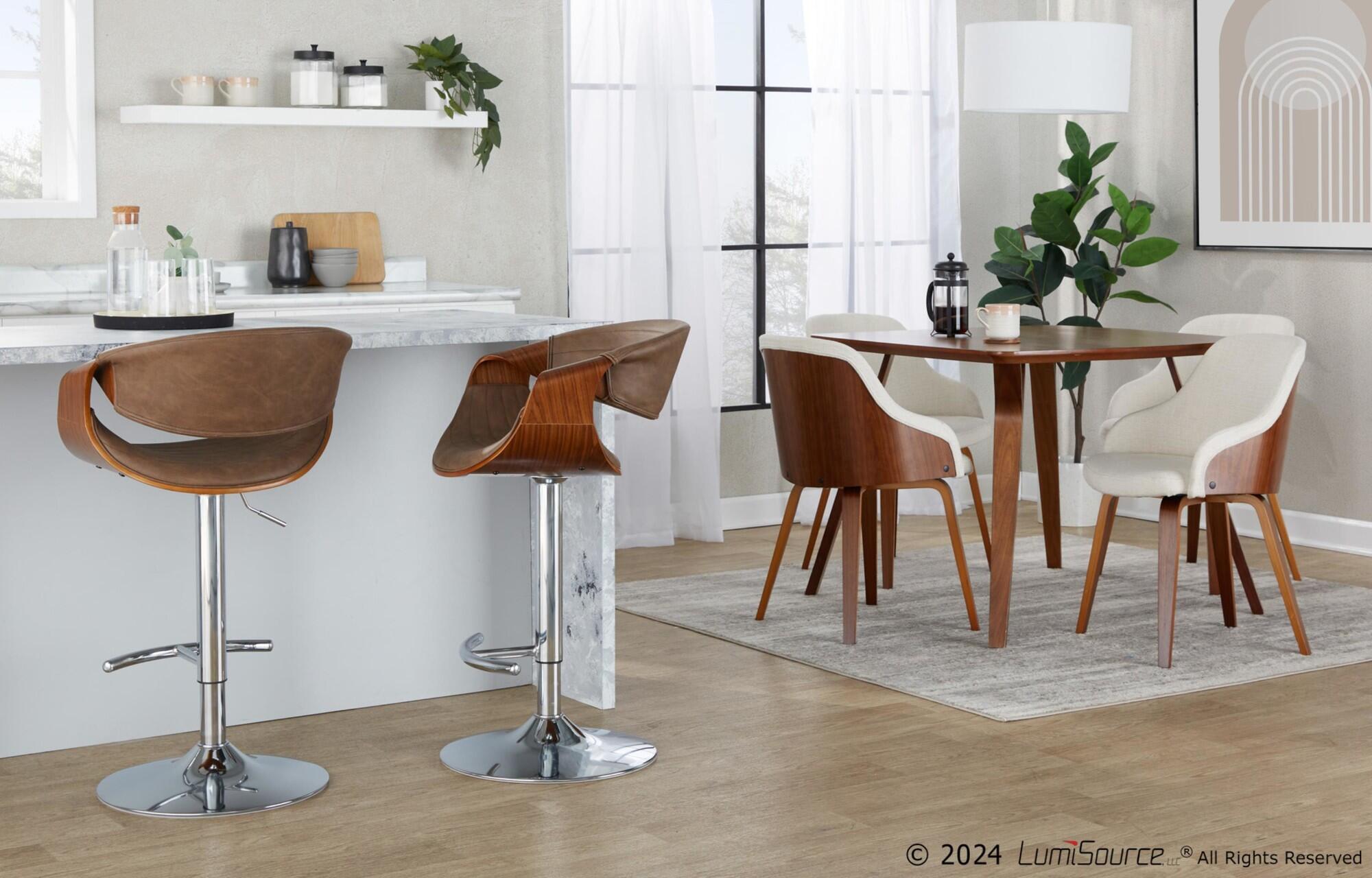 LumiSource Curvo Swivel Barstool (Set of 2), Espresso/Chrome, large
