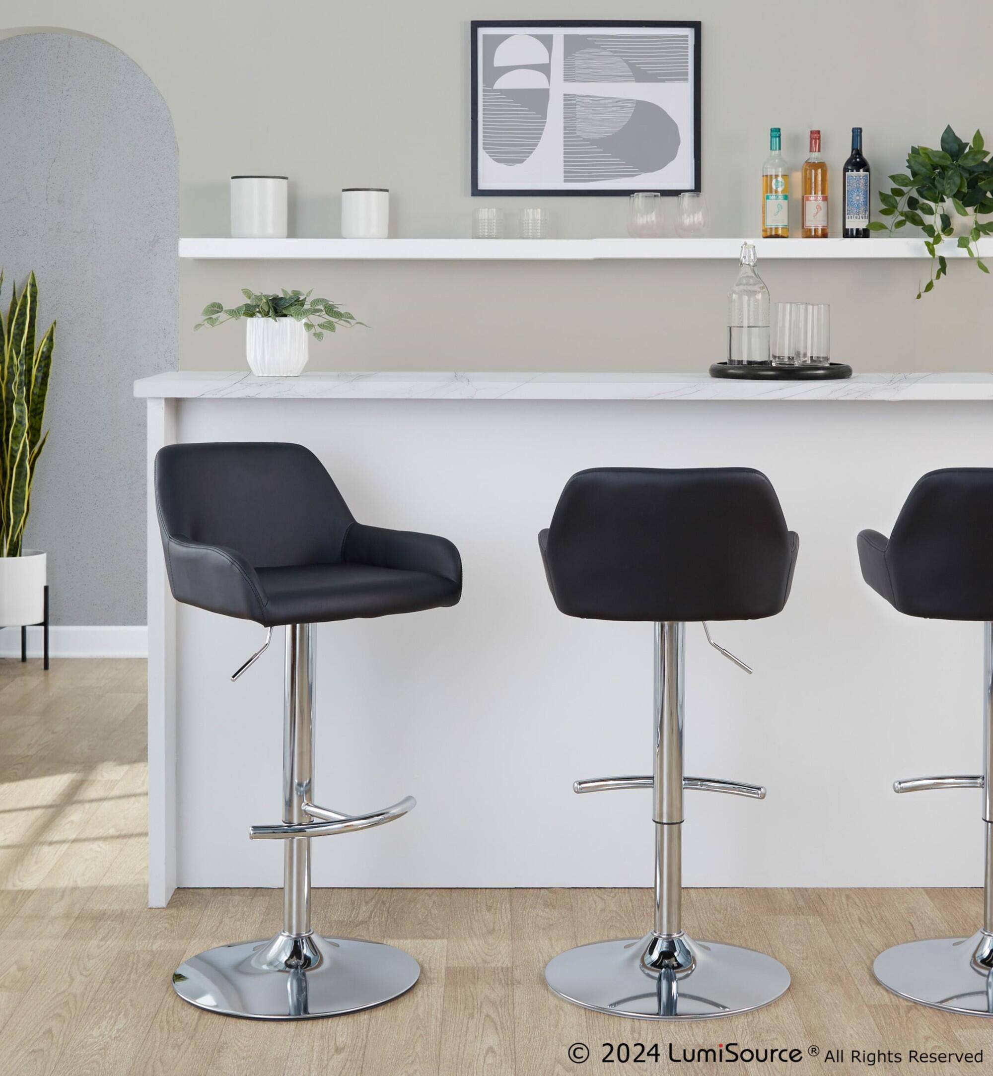 LumiSource Daniella Bar Height Bar Stool (Set of 2), Black/Chrome, large