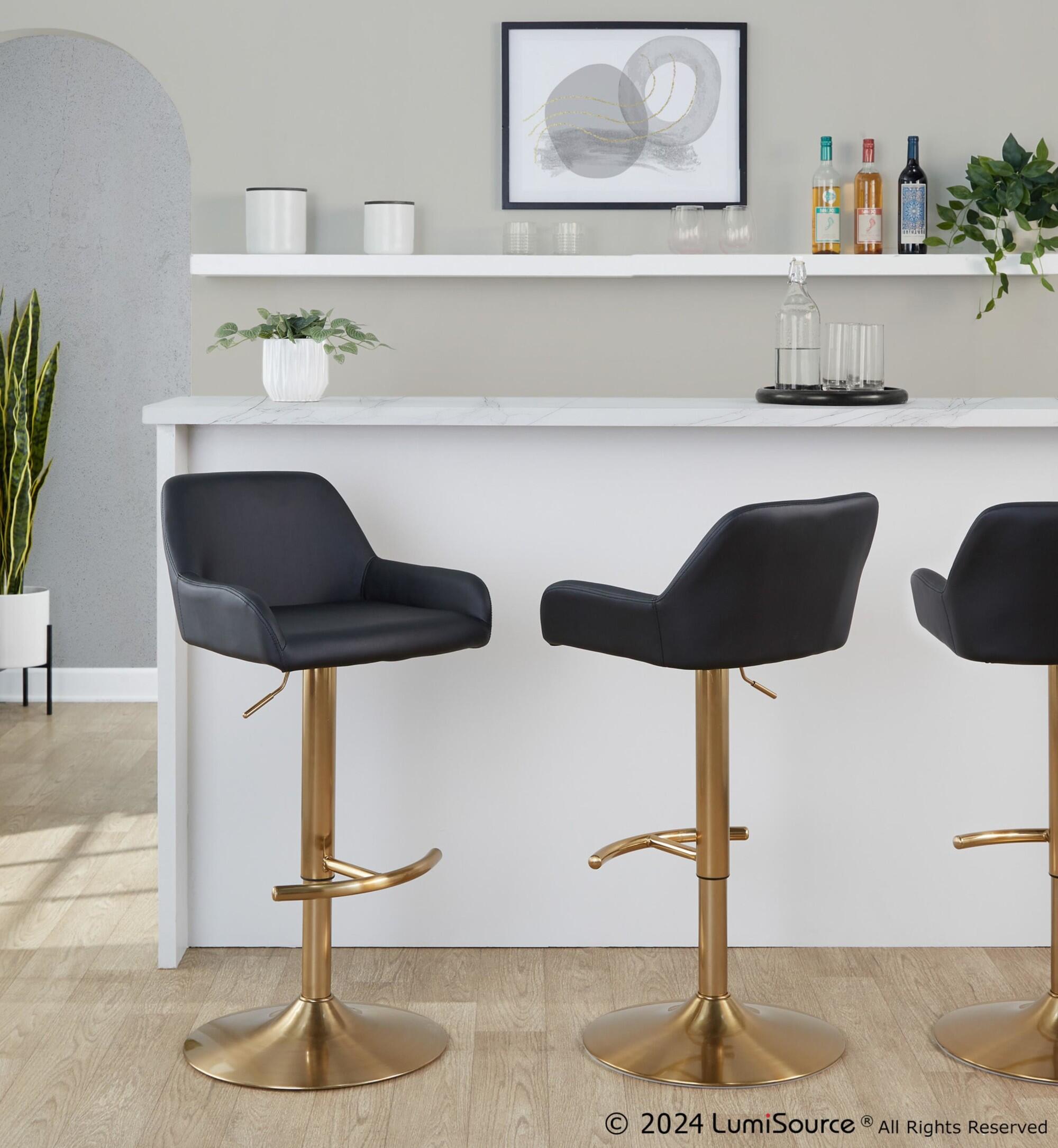 LumiSource Daniella Bar Height Bar Stool (Set of 2), Black/Gold, large