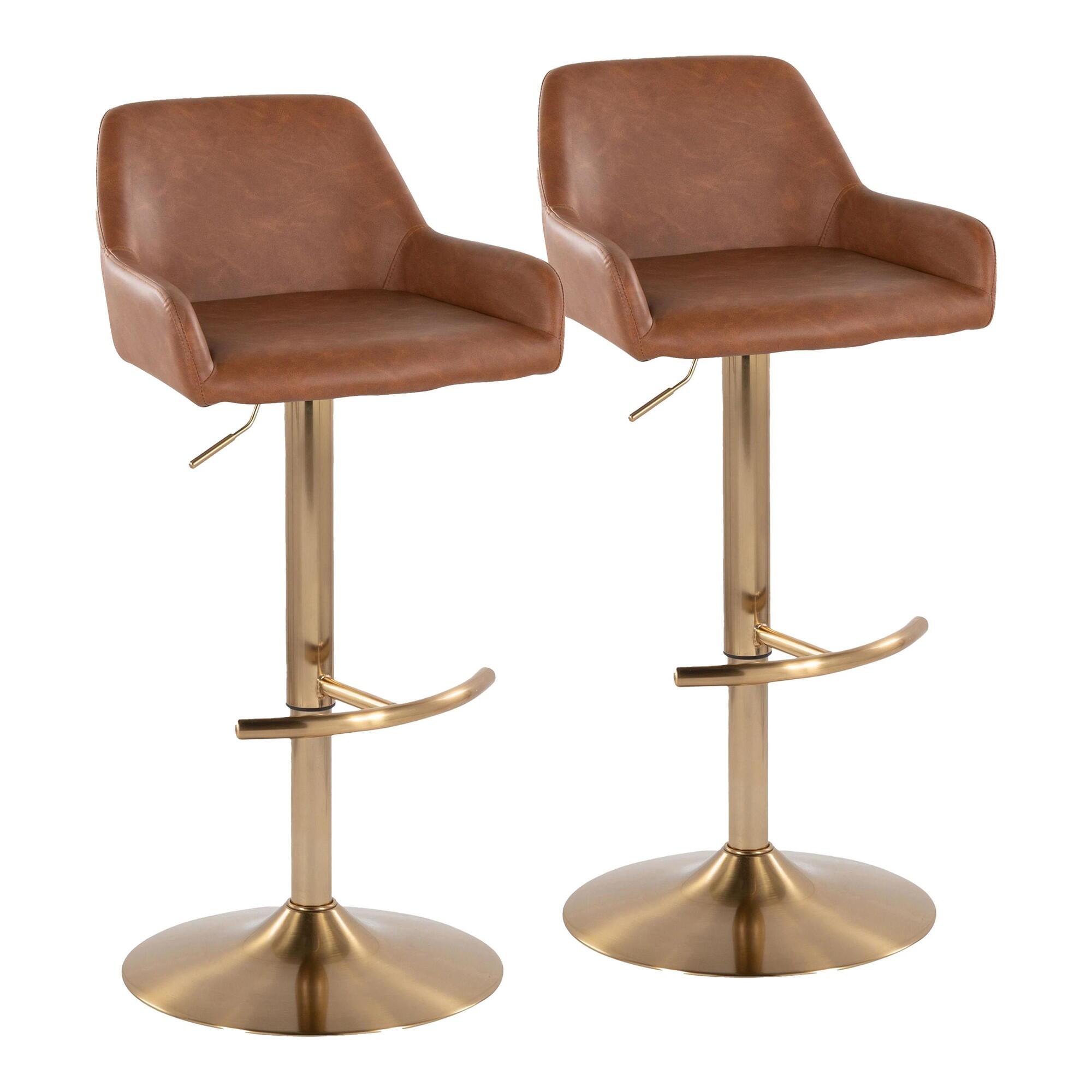 LumiSource Daniella Bar Height Bar Stool (Set of 2), Camel/Gold