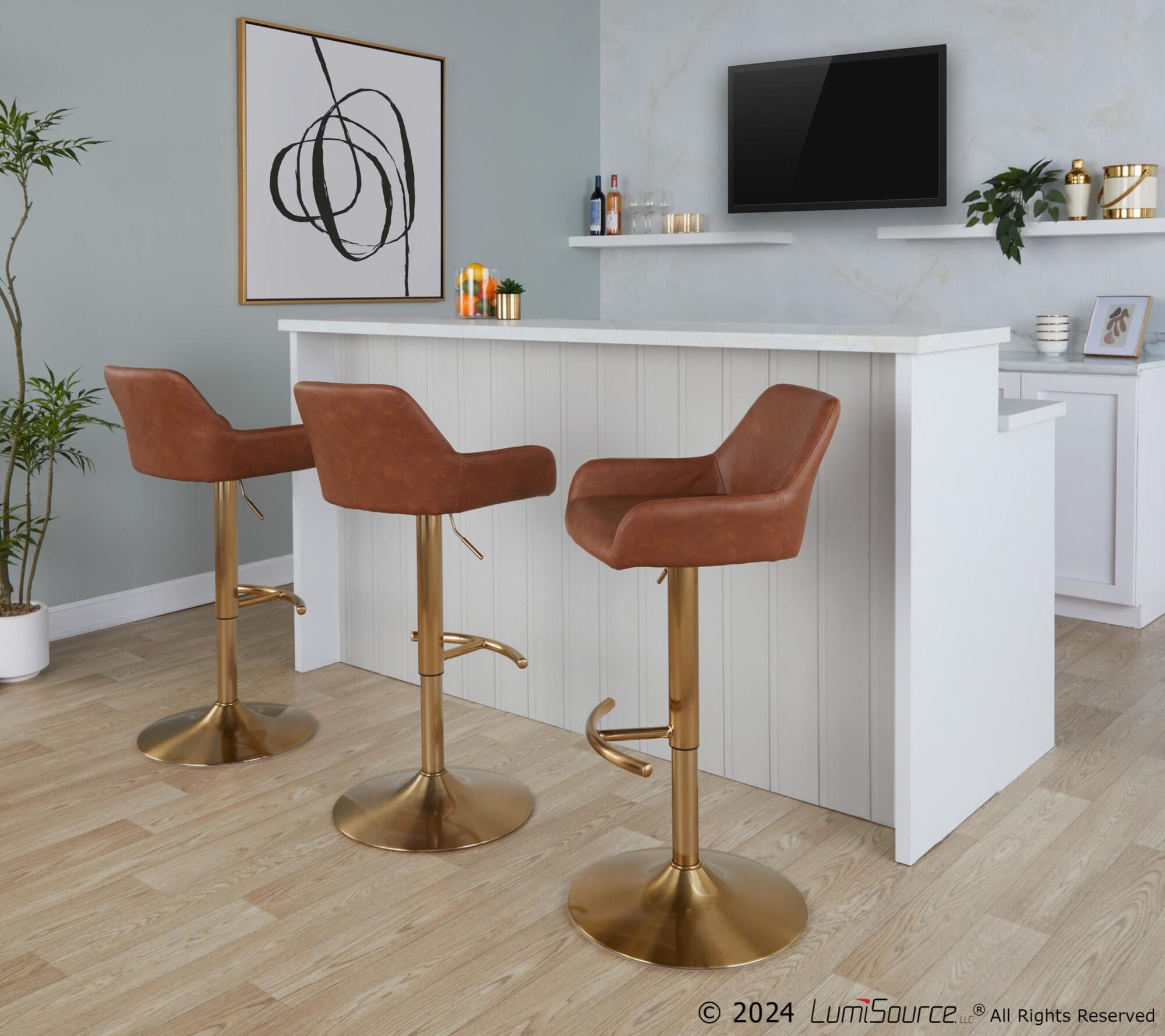 LumiSource Daniella Bar Height Bar Stool (Set of 2), Camel/Gold, large