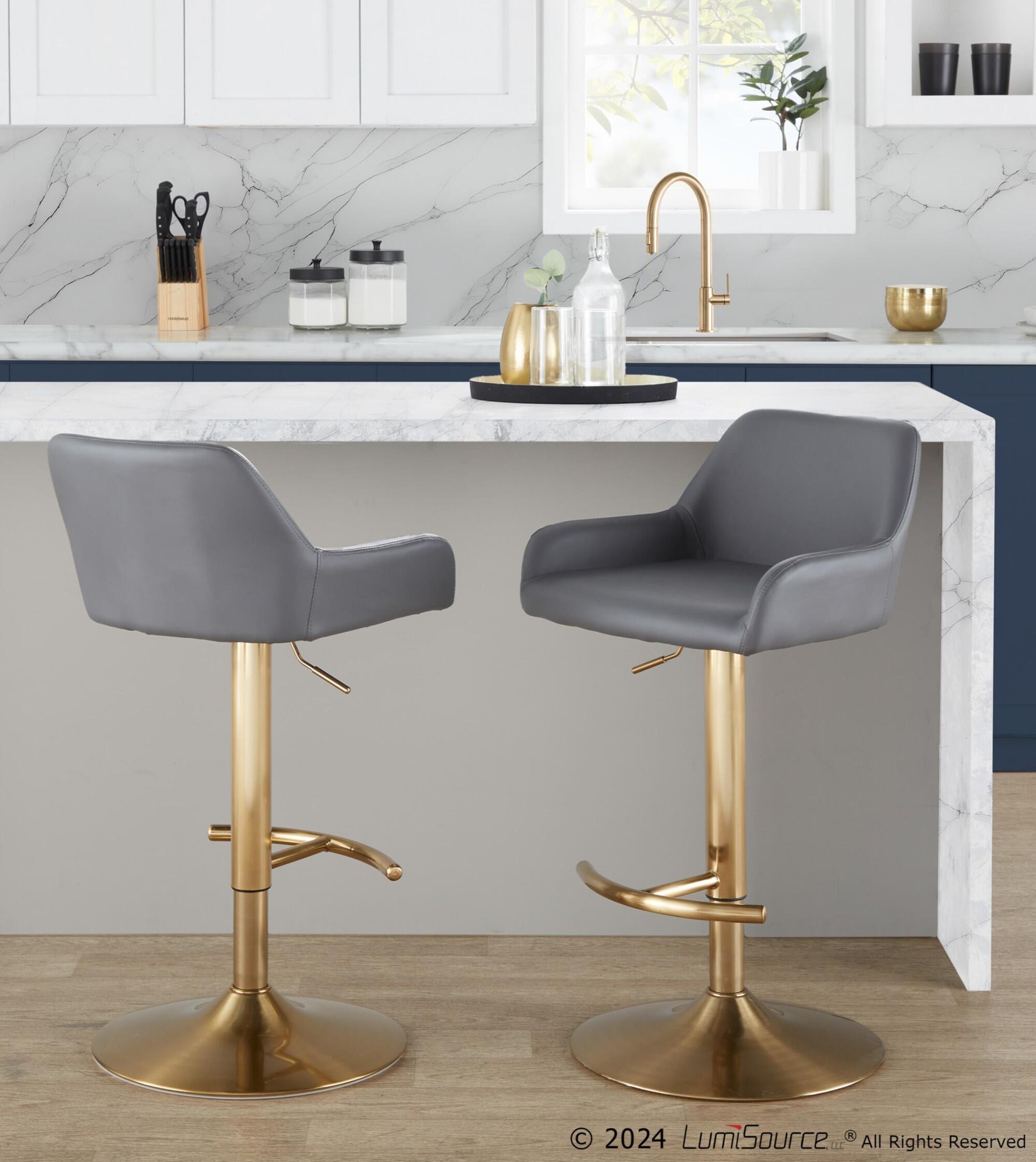 LumiSource Daniella Bar Height Bar Stool (Set of 2), Gray/Gold, large