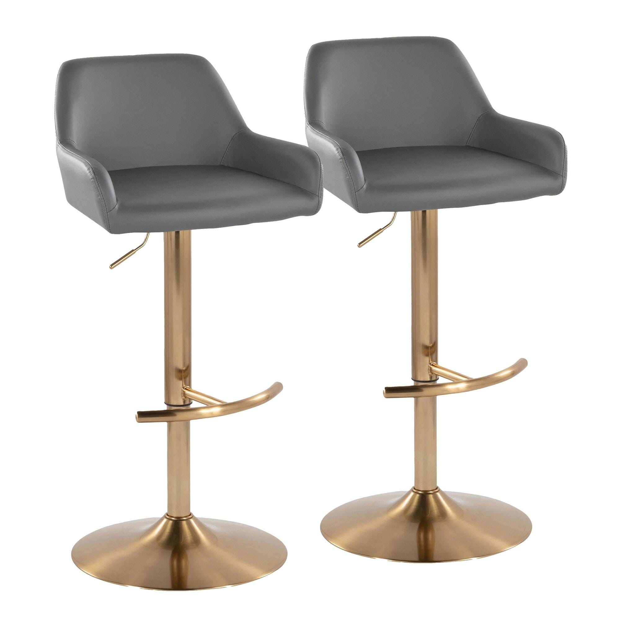 LumiSource Daniella Bar Height Bar Stool (Set of 2), Gray/Gold, large