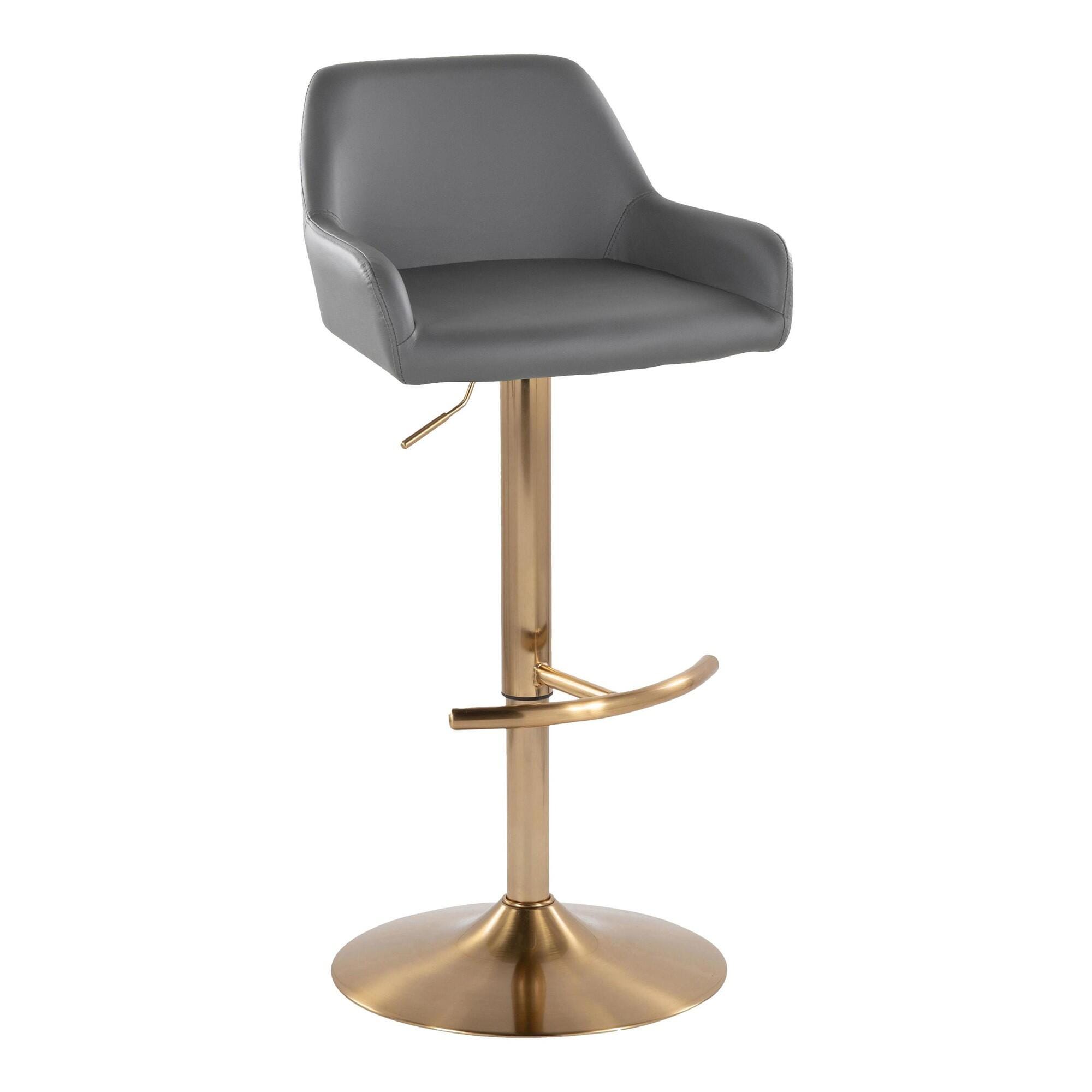 LumiSource Daniella Bar Height Bar Stool (Set of 2), Gray/Gold, large