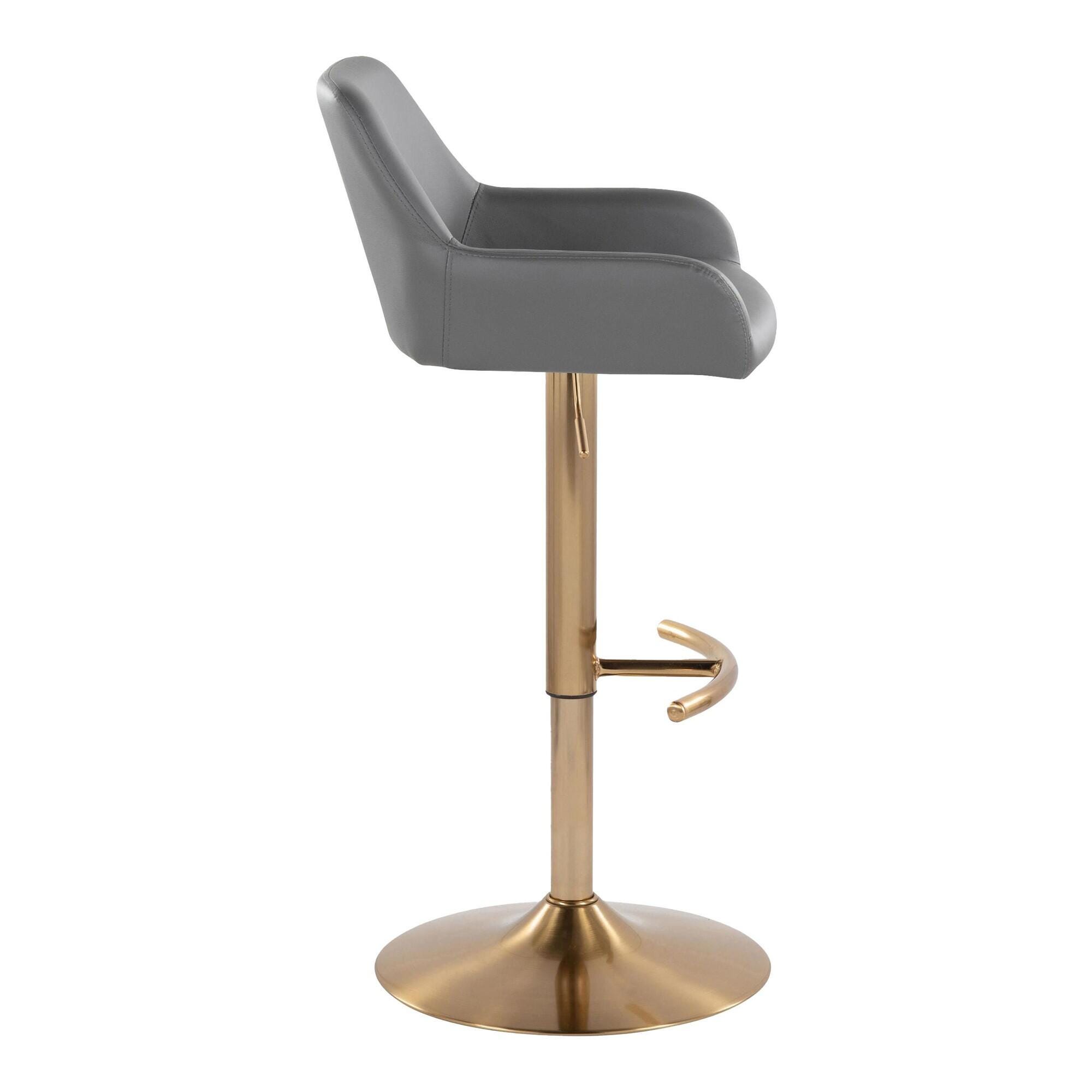 LumiSource Daniella Bar Height Bar Stool (Set of 2), Gray/Gold, large
