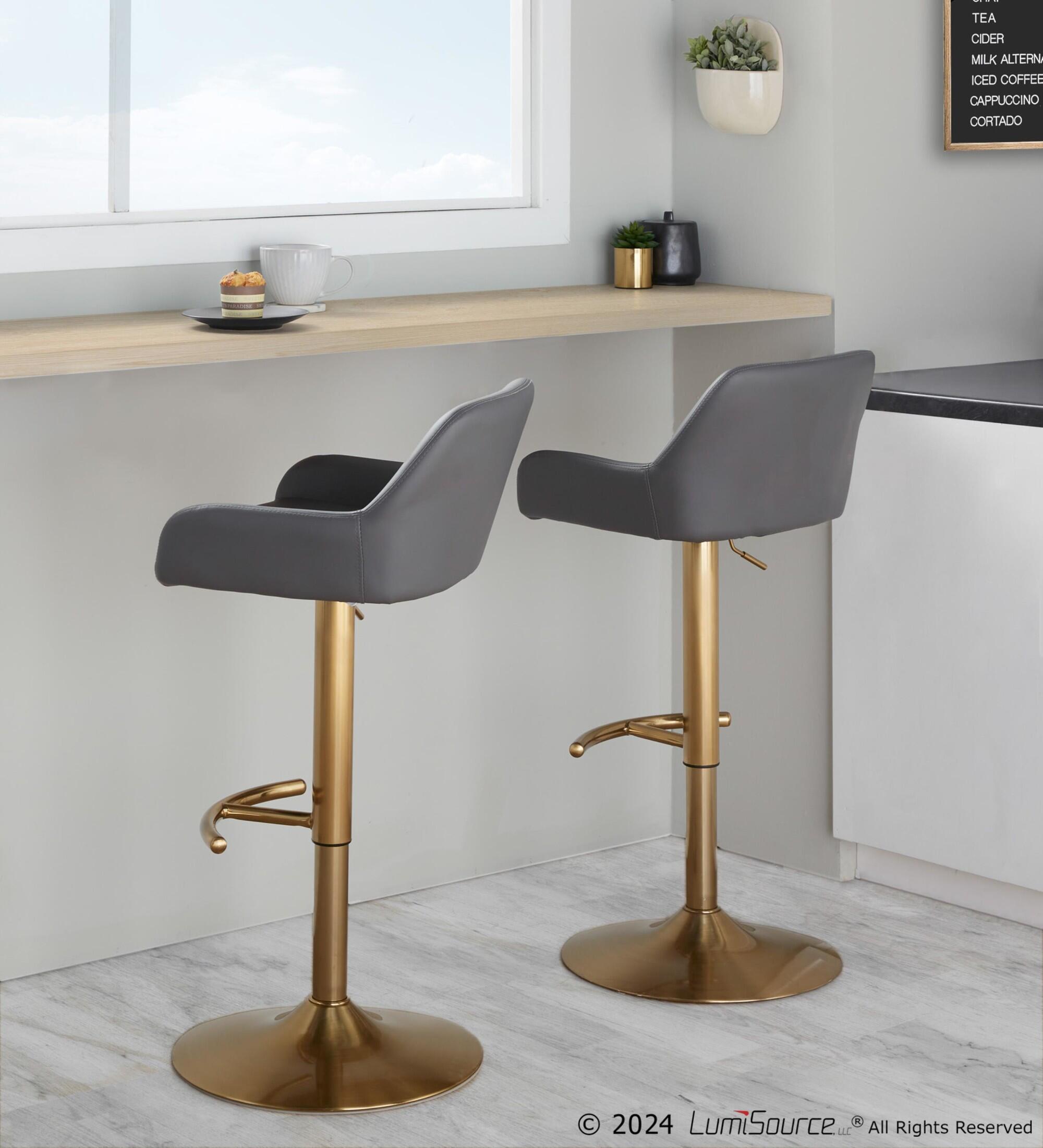 LumiSource Daniella Bar Height Bar Stool (Set of 2), Gray/Gold, large