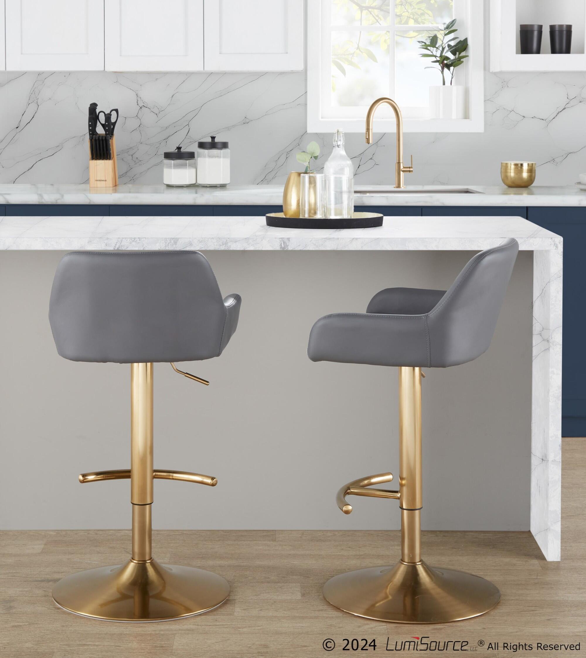 LumiSource Daniella Bar Height Bar Stool (Set of 2), Gray/Gold, large