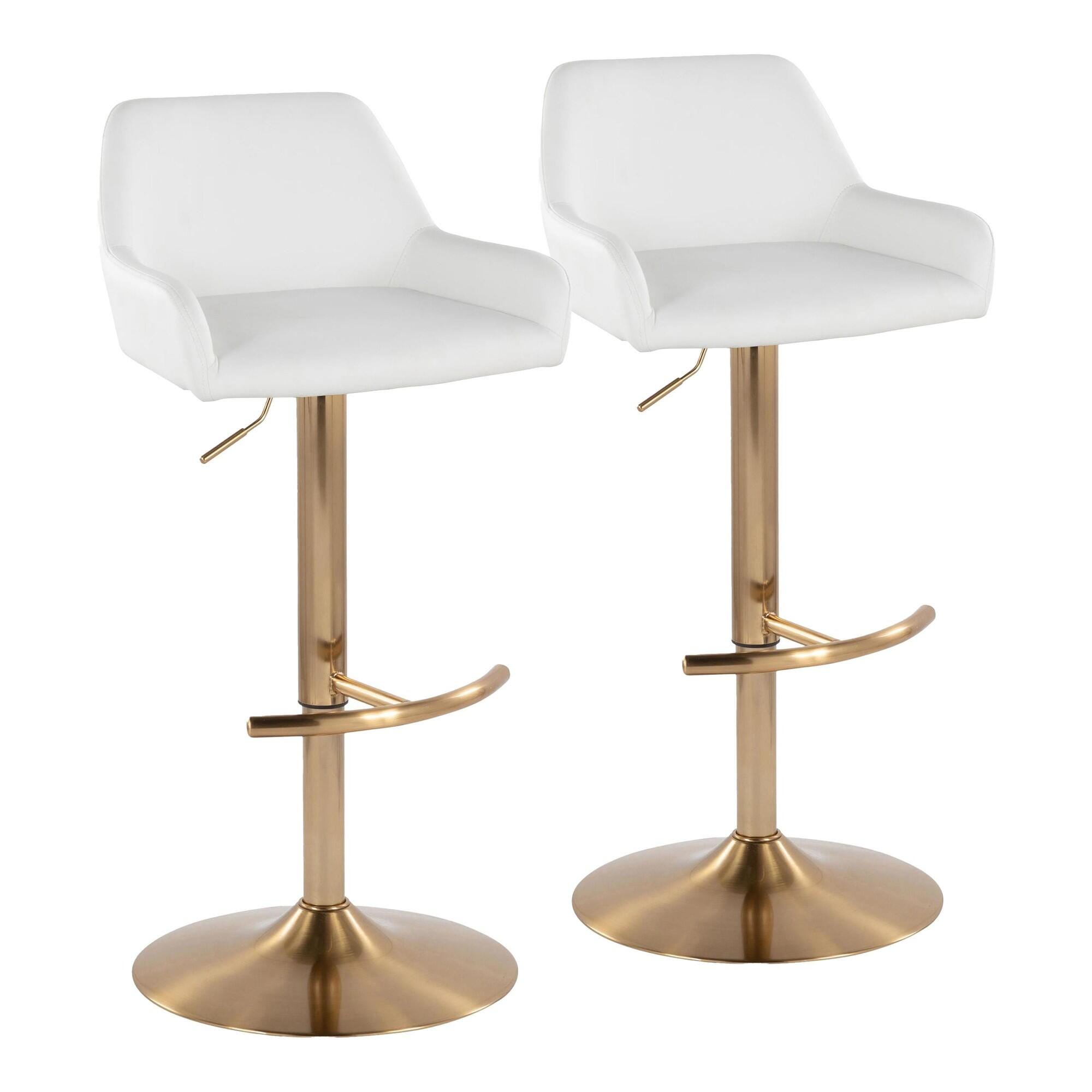LumiSource Daniella Bar Height Bar Stool (Set of 2), White/Gold, large