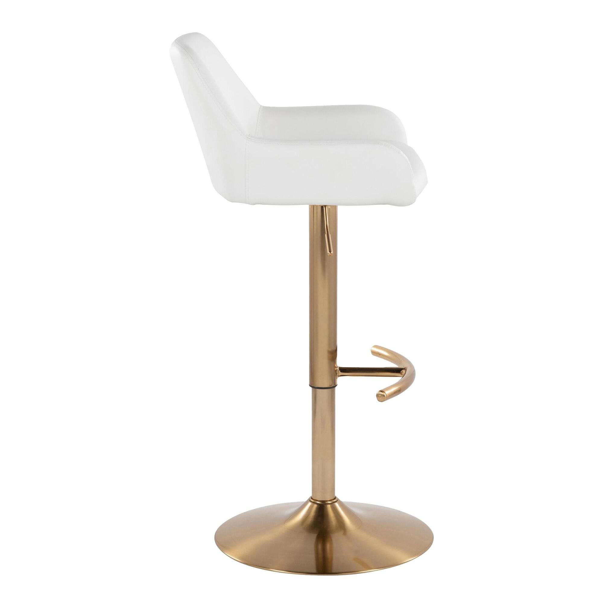 LumiSource Daniella Bar Height Bar Stool (Set of 2), White/Gold, large