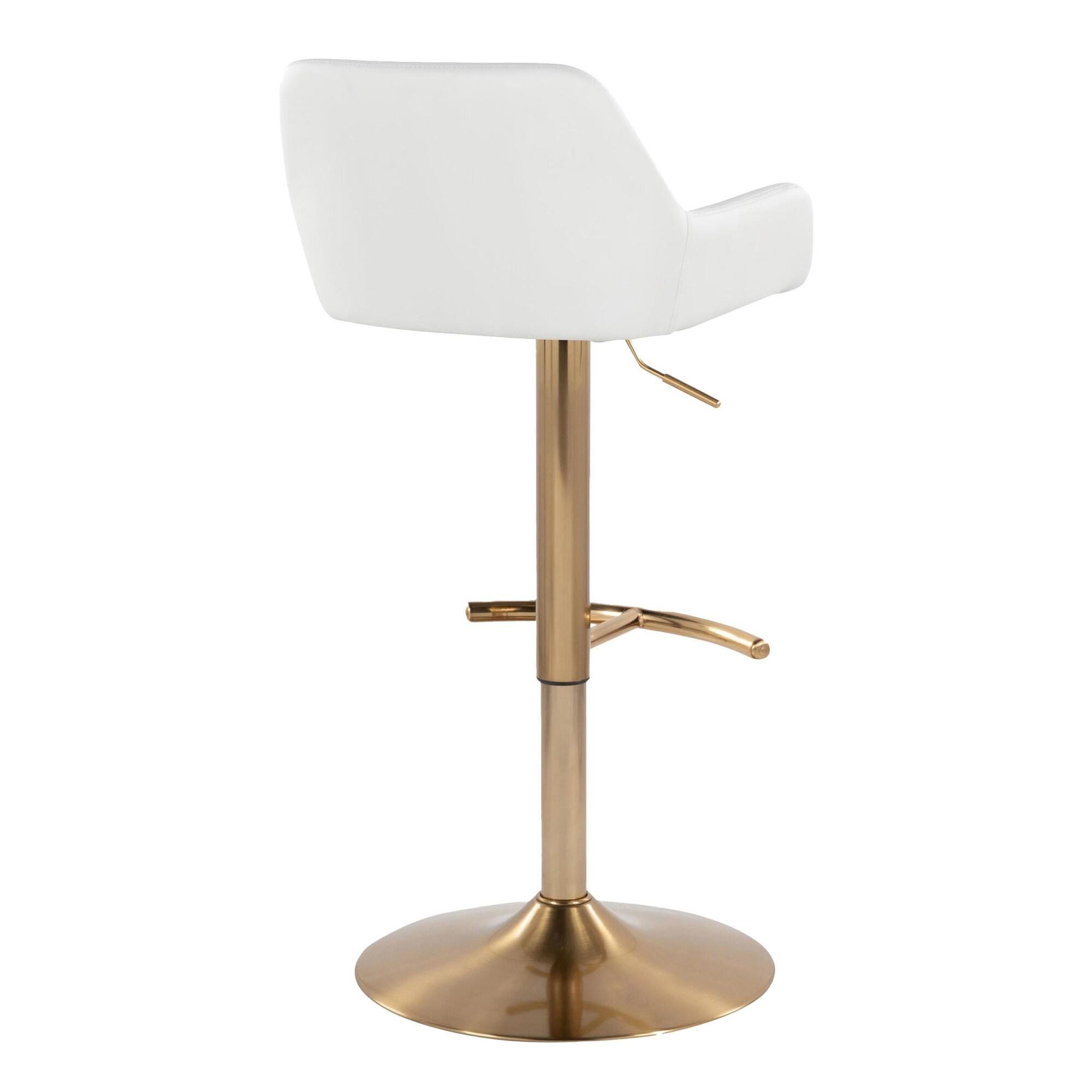 LumiSource Daniella Bar Height Bar Stool (Set of 2), White/Gold, large