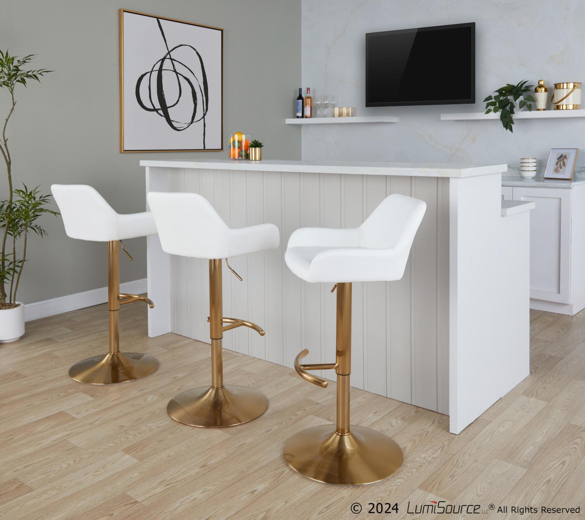 LumiSource Daniella Bar Height Bar Stool (Set of 2), White/Gold, large