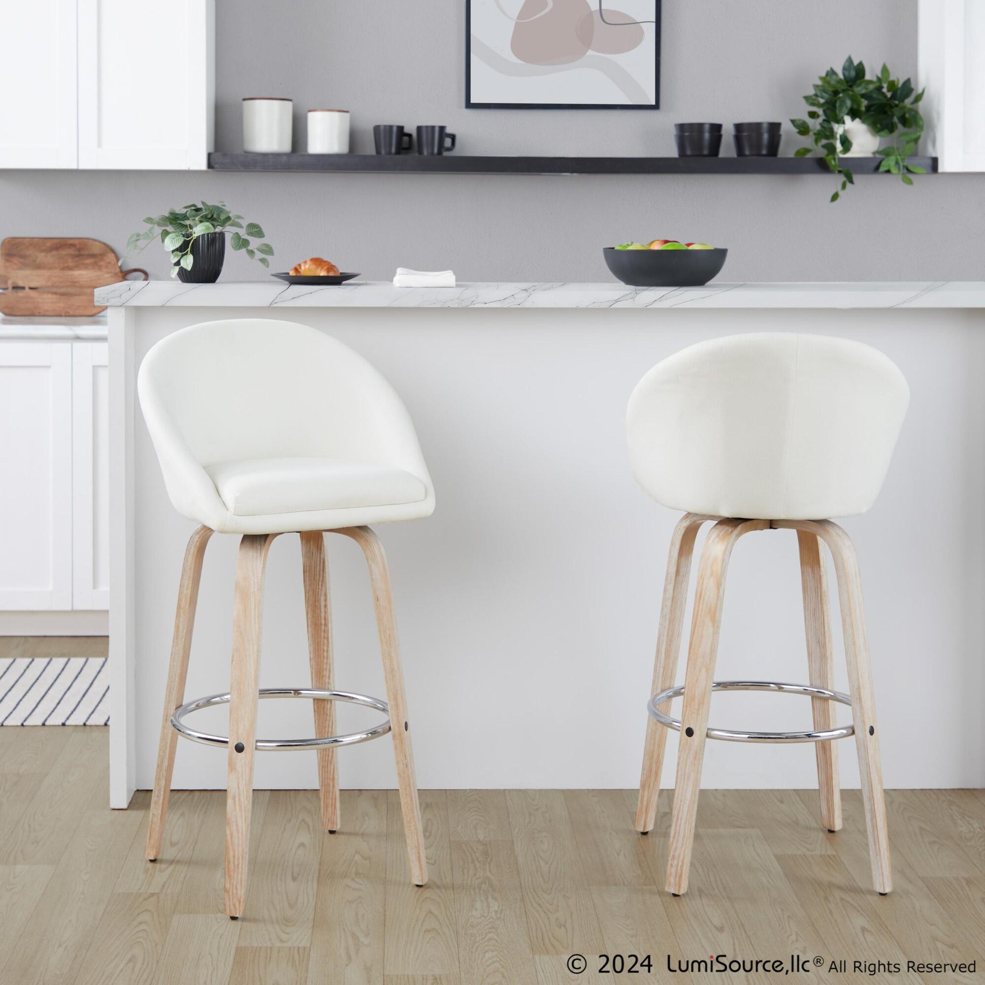 LumiSource Matisse Bar Height Bar Stool (Set of 2), Cream/Gray, large