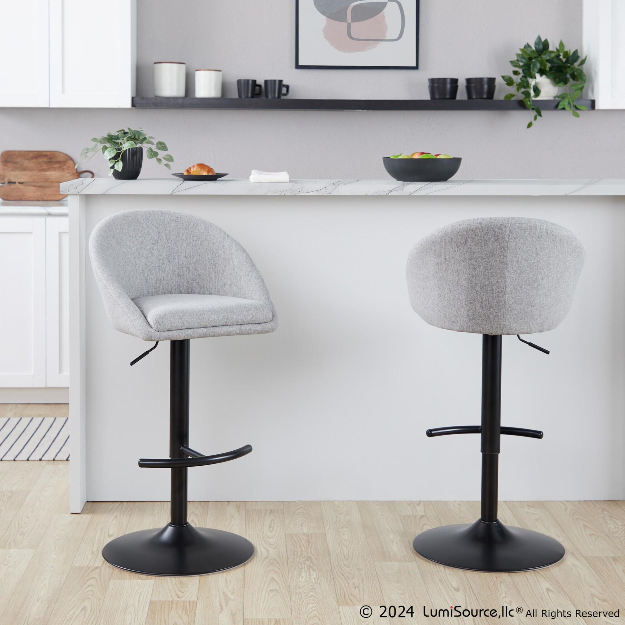 LumiSource Matisse Highback Bar Height Bar Stool (Set of 2), Gray, large