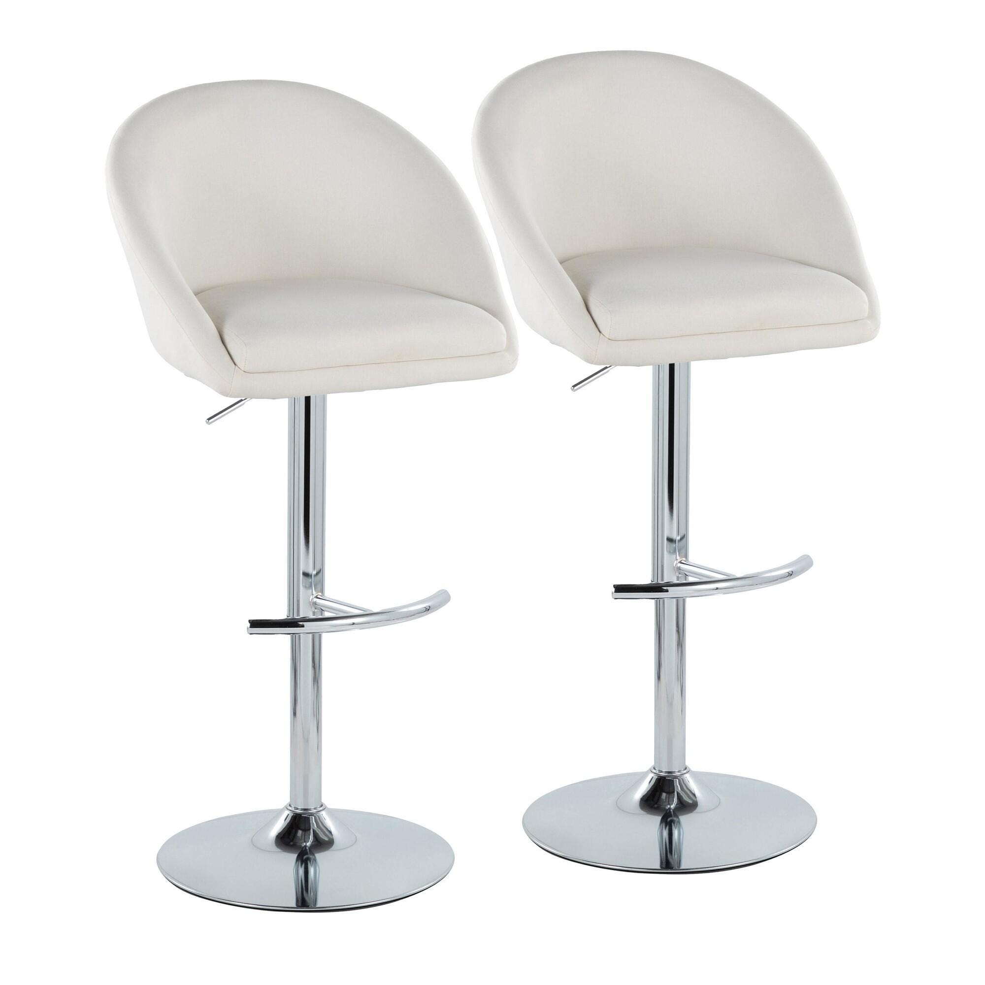 LumiSource Matisse Highback Bar Height Bar Stool (Set of 2), Cream/Chrome, large