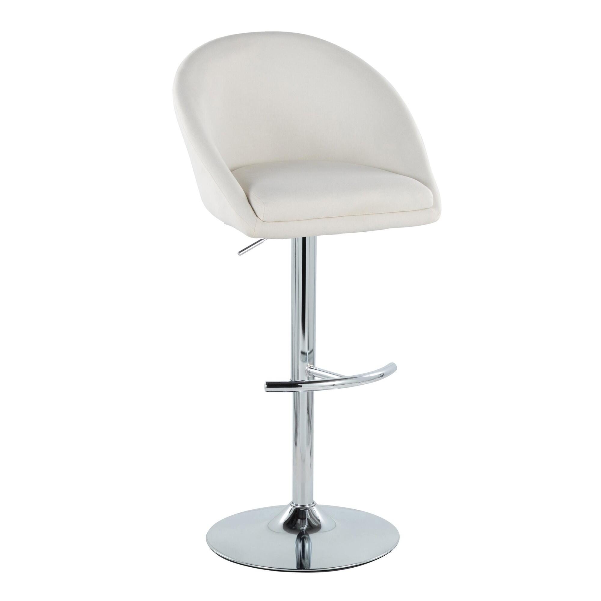 LumiSource Matisse Highback Bar Height Bar Stool (Set of 2), Cream/Chrome, large