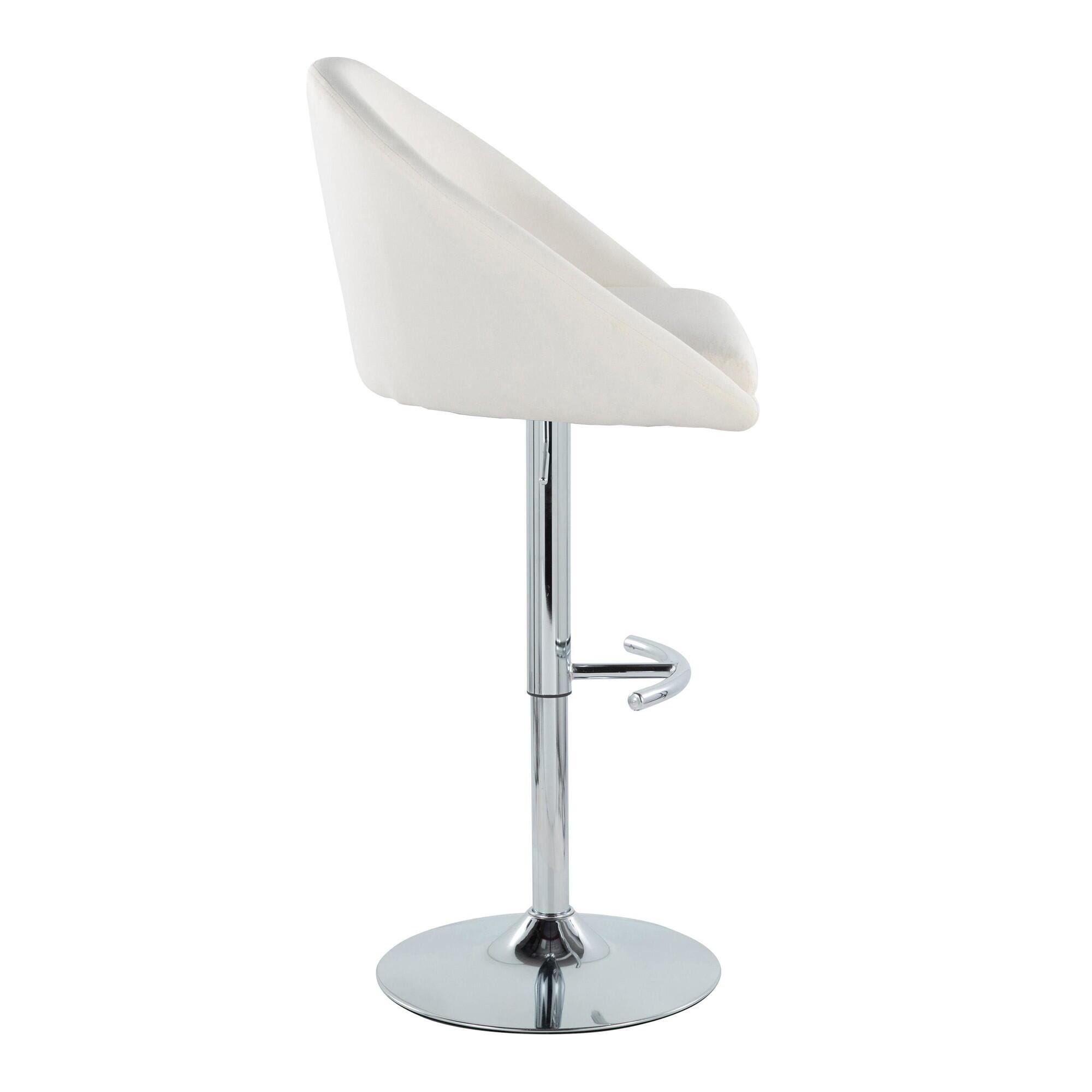 LumiSource Matisse Highback Bar Height Bar Stool (Set of 2), Cream/Chrome, large