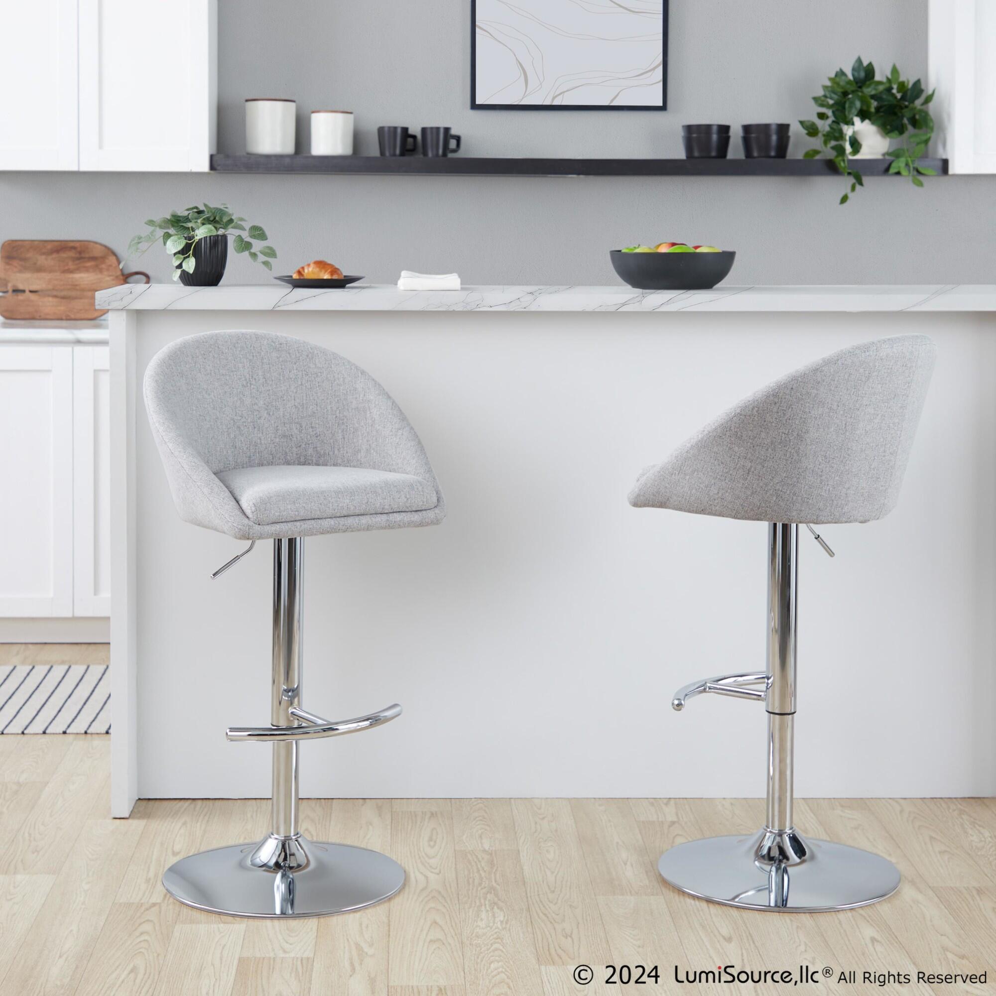 LumiSource Matisse Highback Bar Height Bar Stool (Set of 2), Gray/Chrome, large