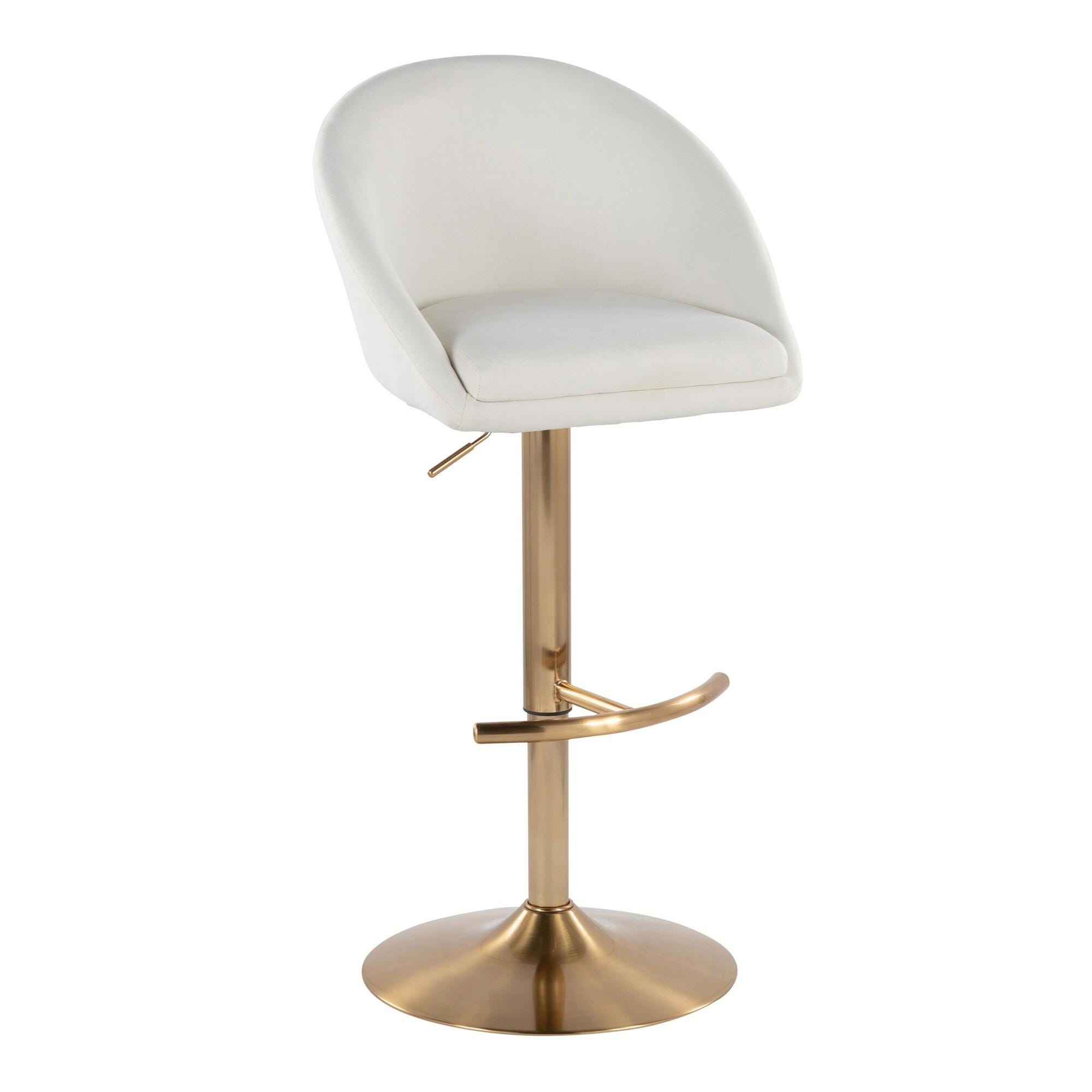 LumiSource Matisse Highback Bar Height Bar Stool (Set of 2), Cream/Gold, large