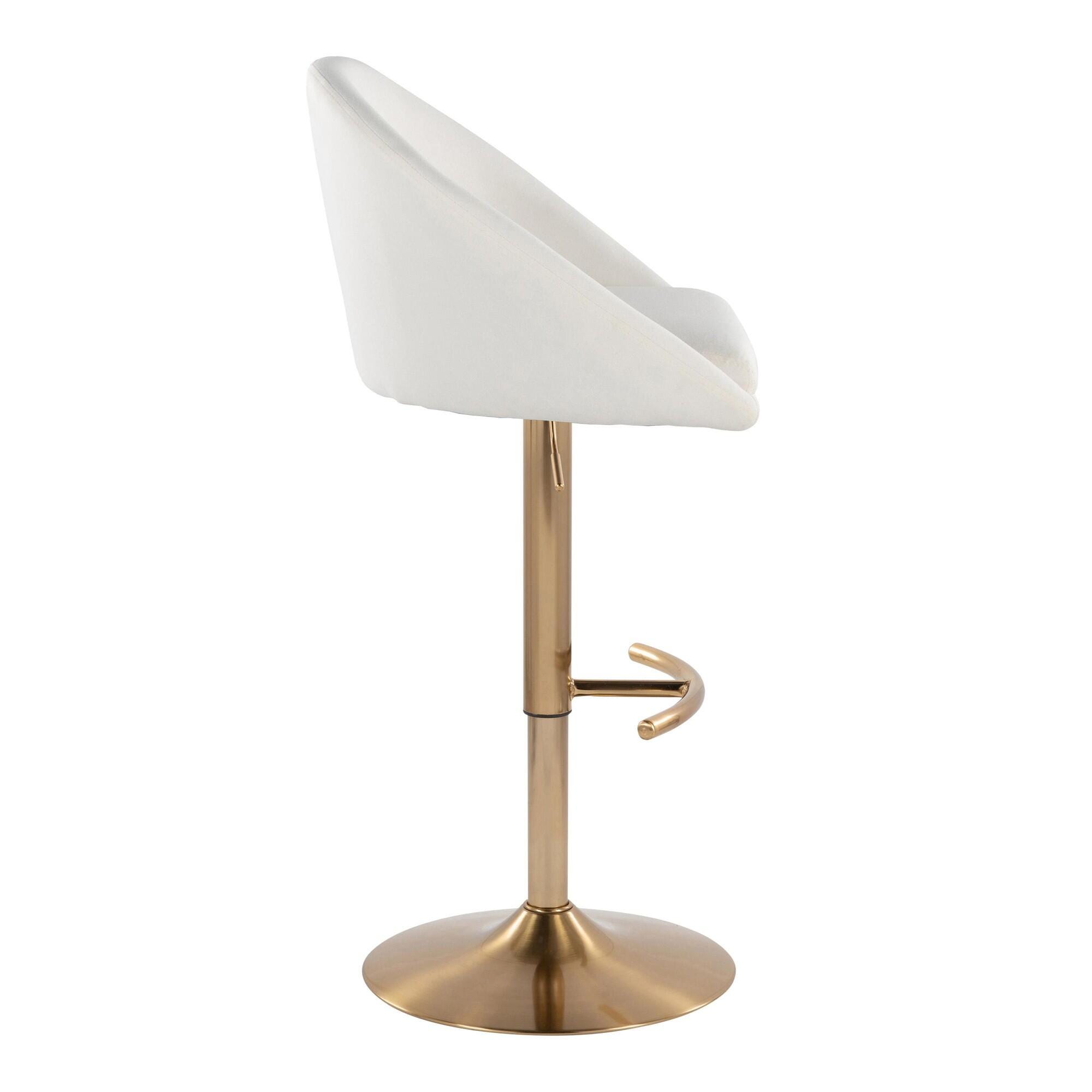 LumiSource Matisse Highback Bar Height Bar Stool (Set of 2), Cream/Gold, large