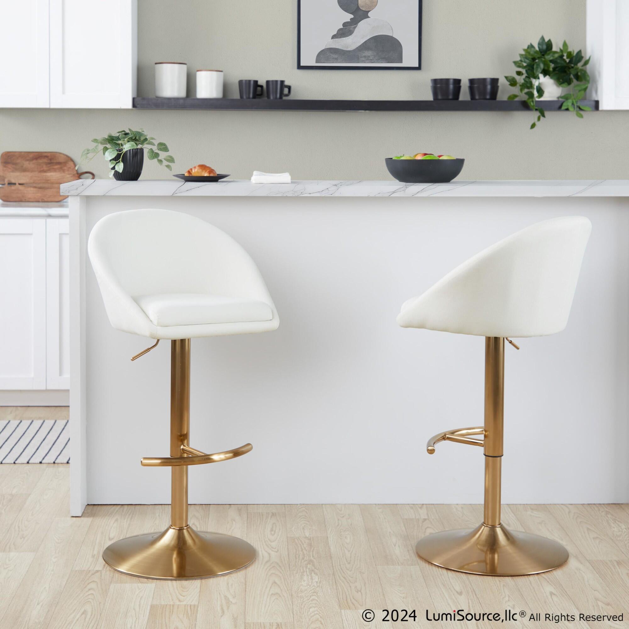 LumiSource Matisse Highback Bar Height Bar Stool (Set of 2), Cream/Gold, large