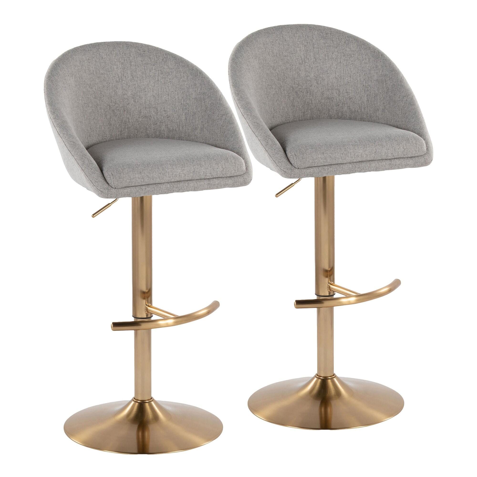 LumiSource Matisse Highback Bar Height Bar Stool (Set of 2), Gray/Gold, large