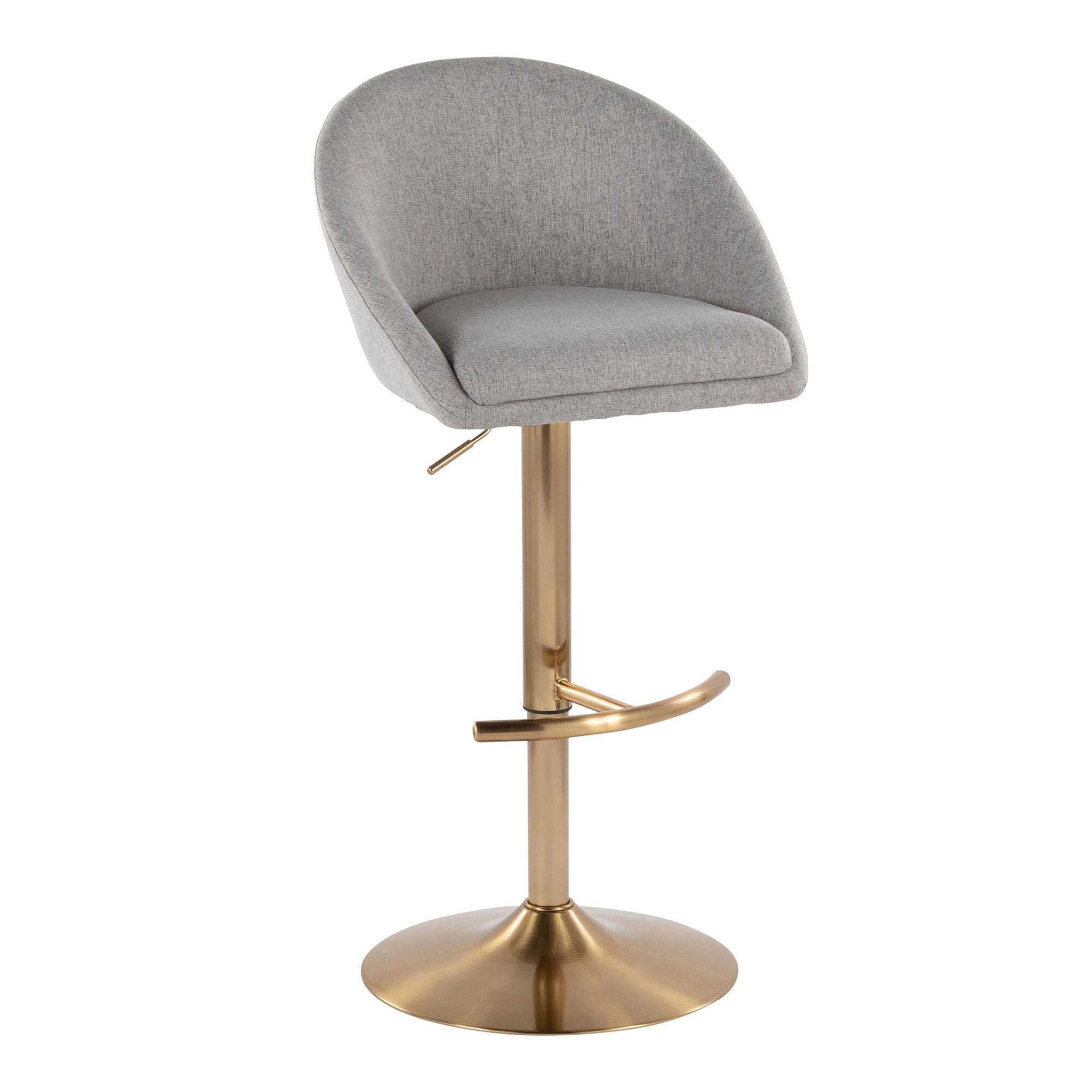 LumiSource Matisse Highback Bar Height Bar Stool (Set of 2), Gray/Gold, large