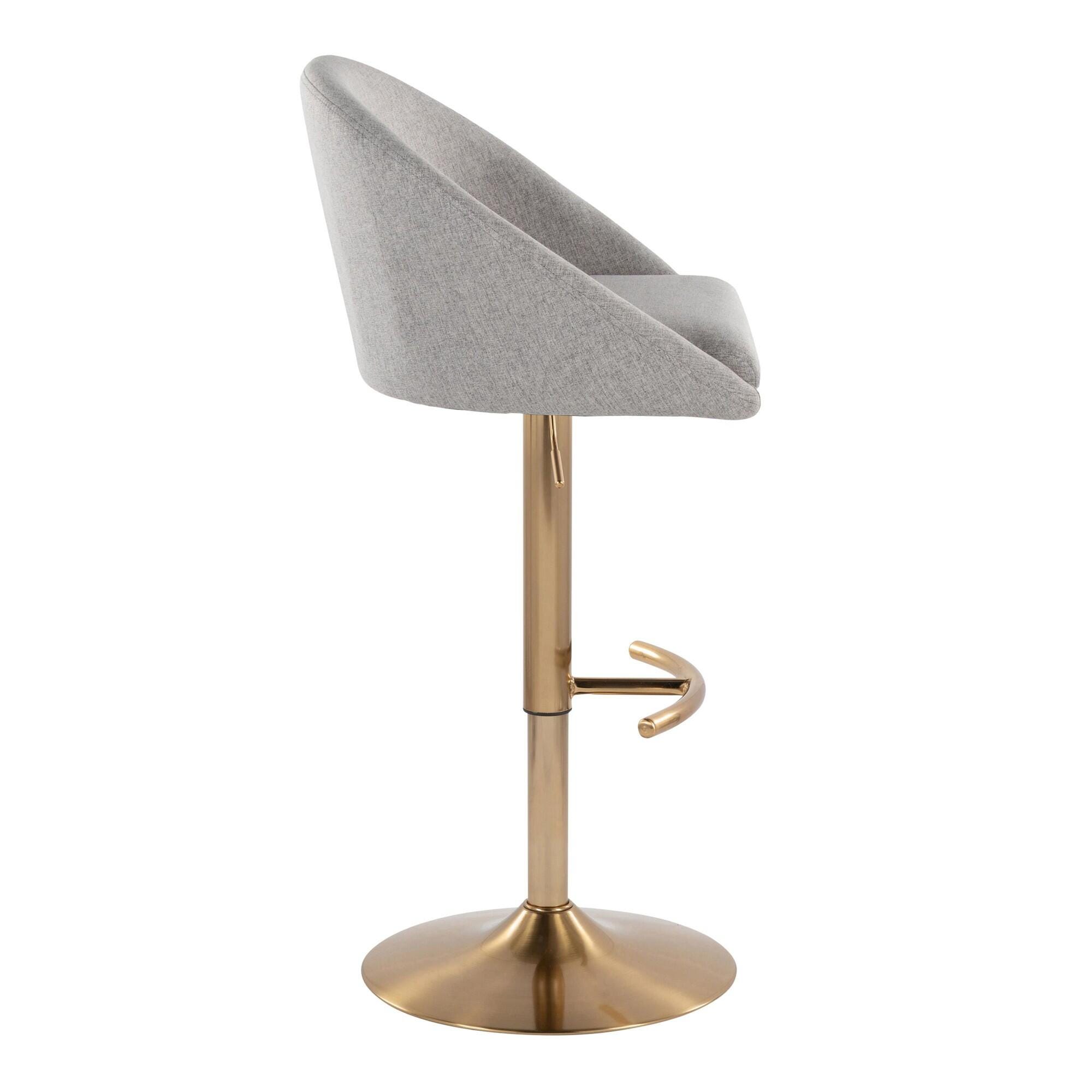 LumiSource Matisse Highback Bar Height Bar Stool (Set of 2), Gray/Gold, large
