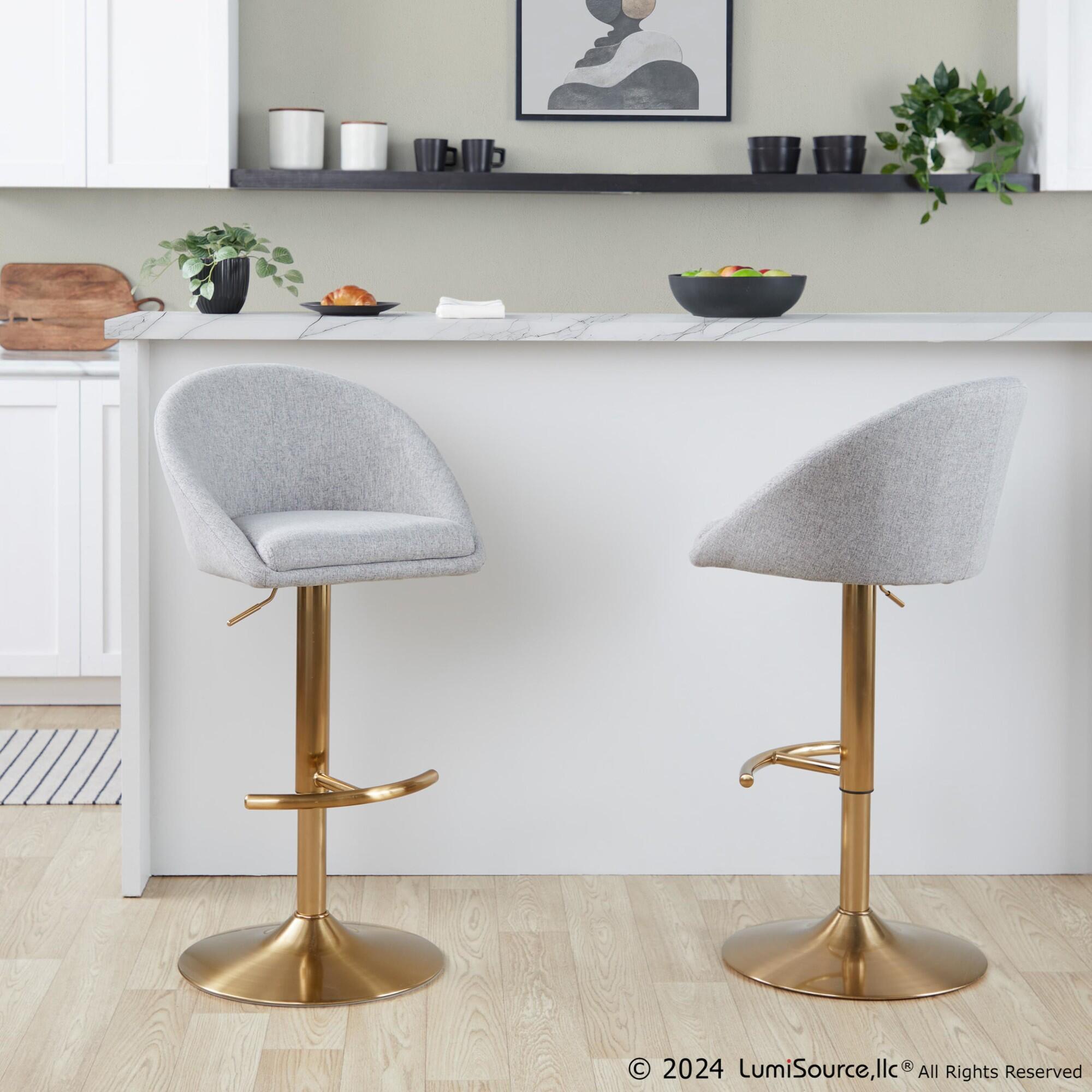LumiSource Matisse Highback Bar Height Bar Stool (Set of 2), Gray/Gold, large
