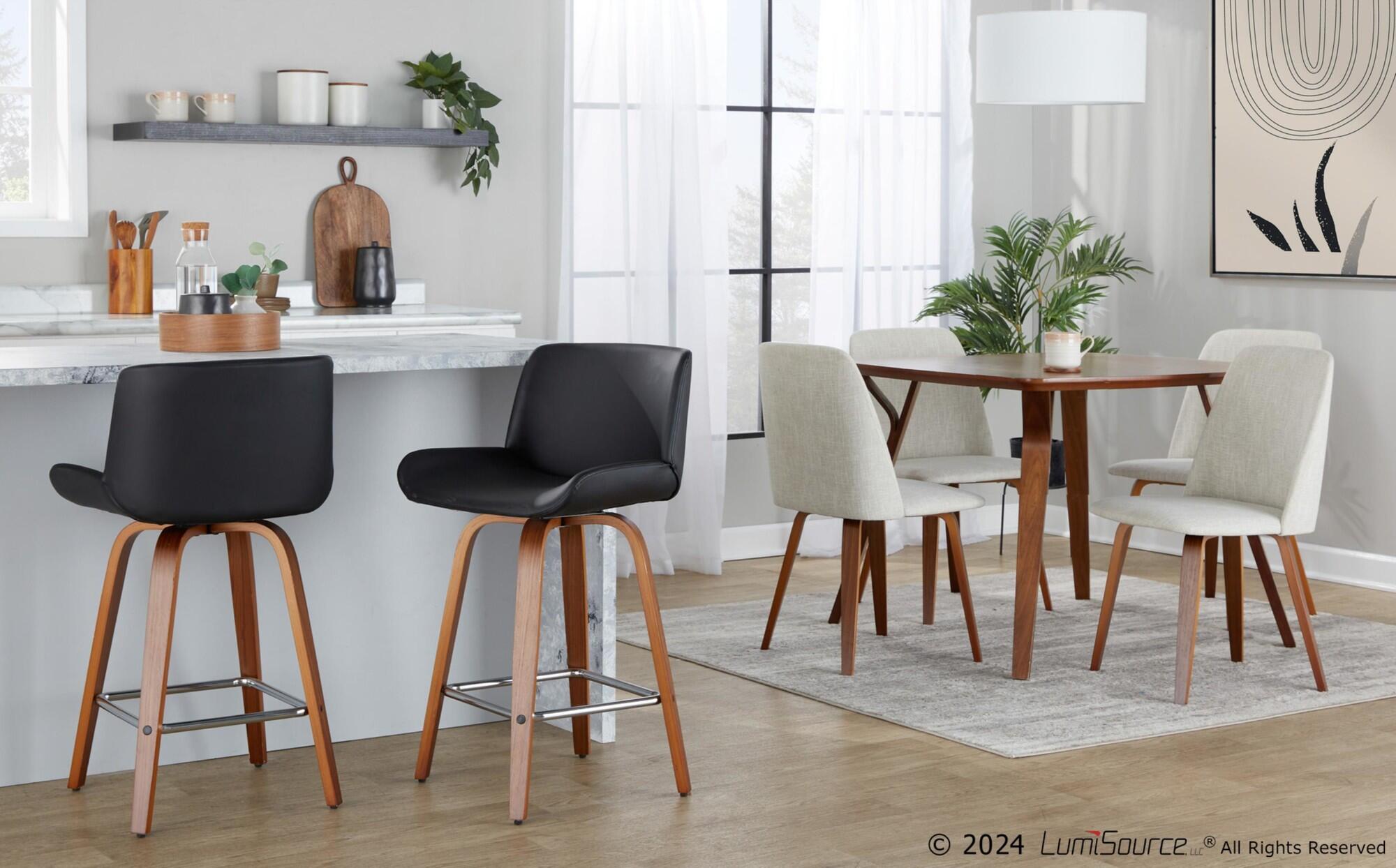 LumiSource Santi Counter Height Bar Stool (Set of 2), Black/Brown, large