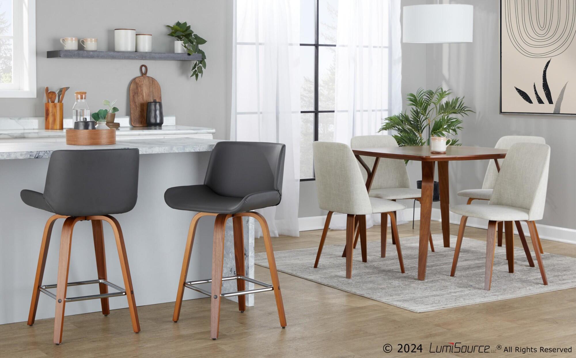 LumiSource Santi Counter Height Bar Stool (Set of 2), Light Gray/Brown, large