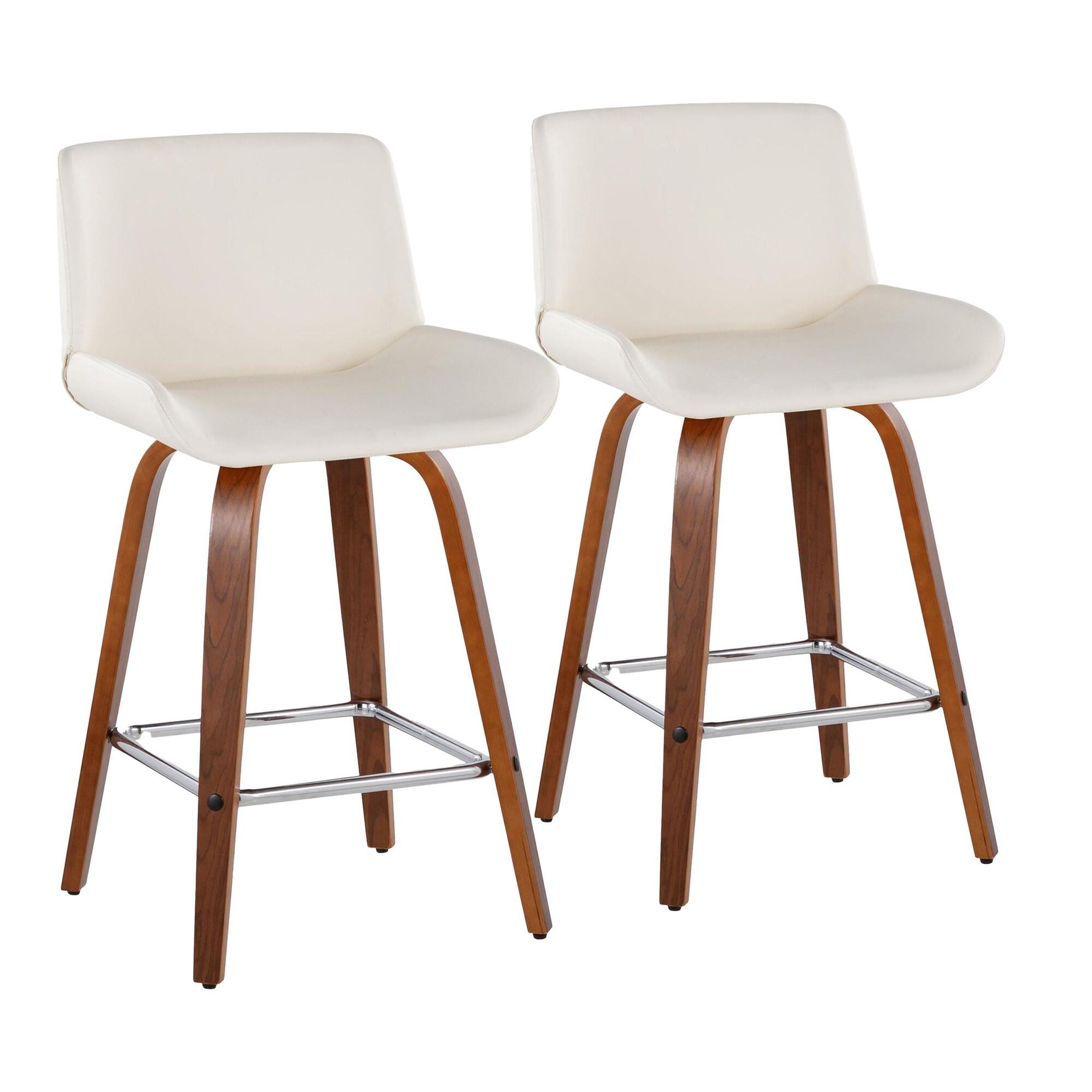 LumiSource Santi Counter Height Bar Stool (Set of 2), White/Brown, large