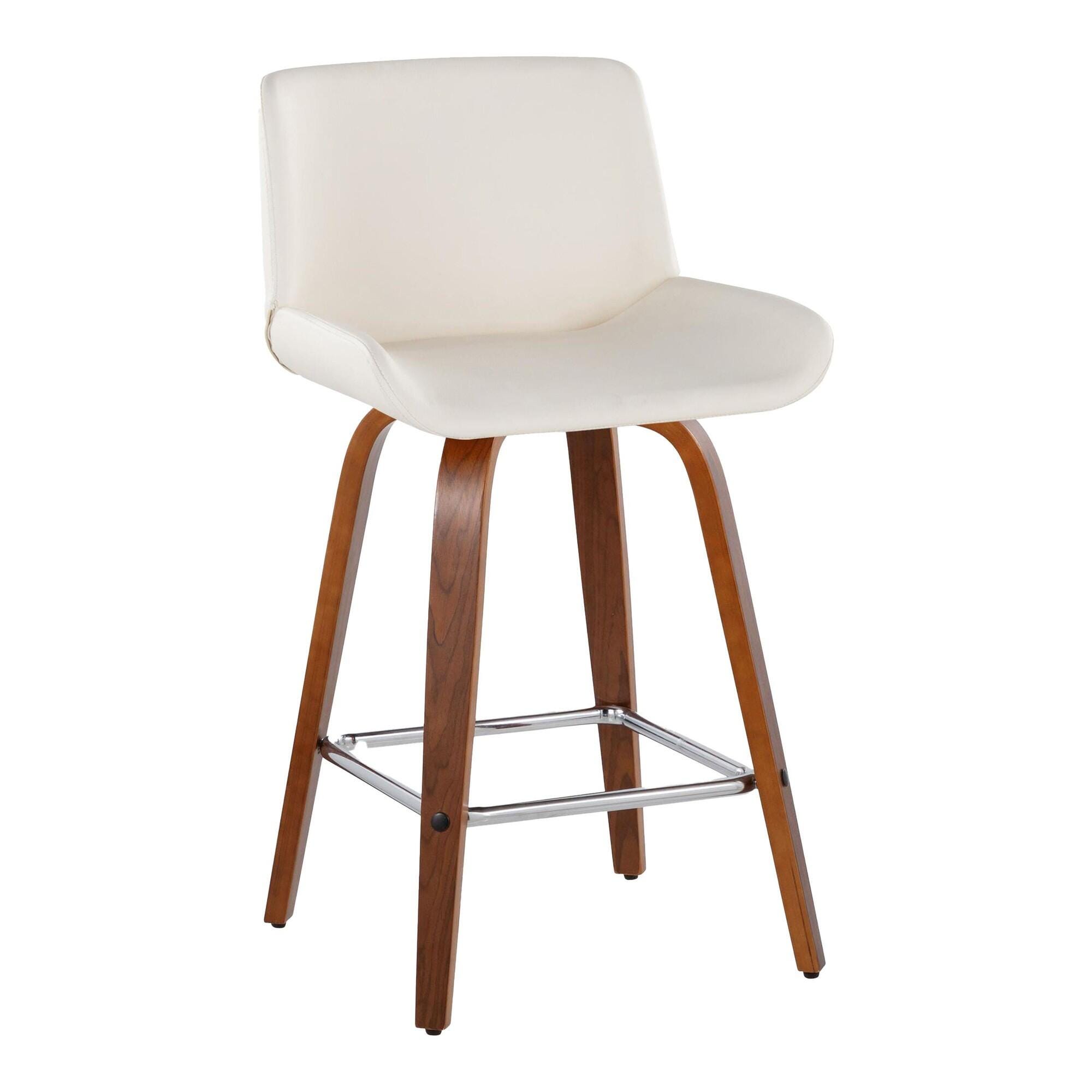 LumiSource Santi Counter Height Bar Stool (Set of 2), White/Brown, large